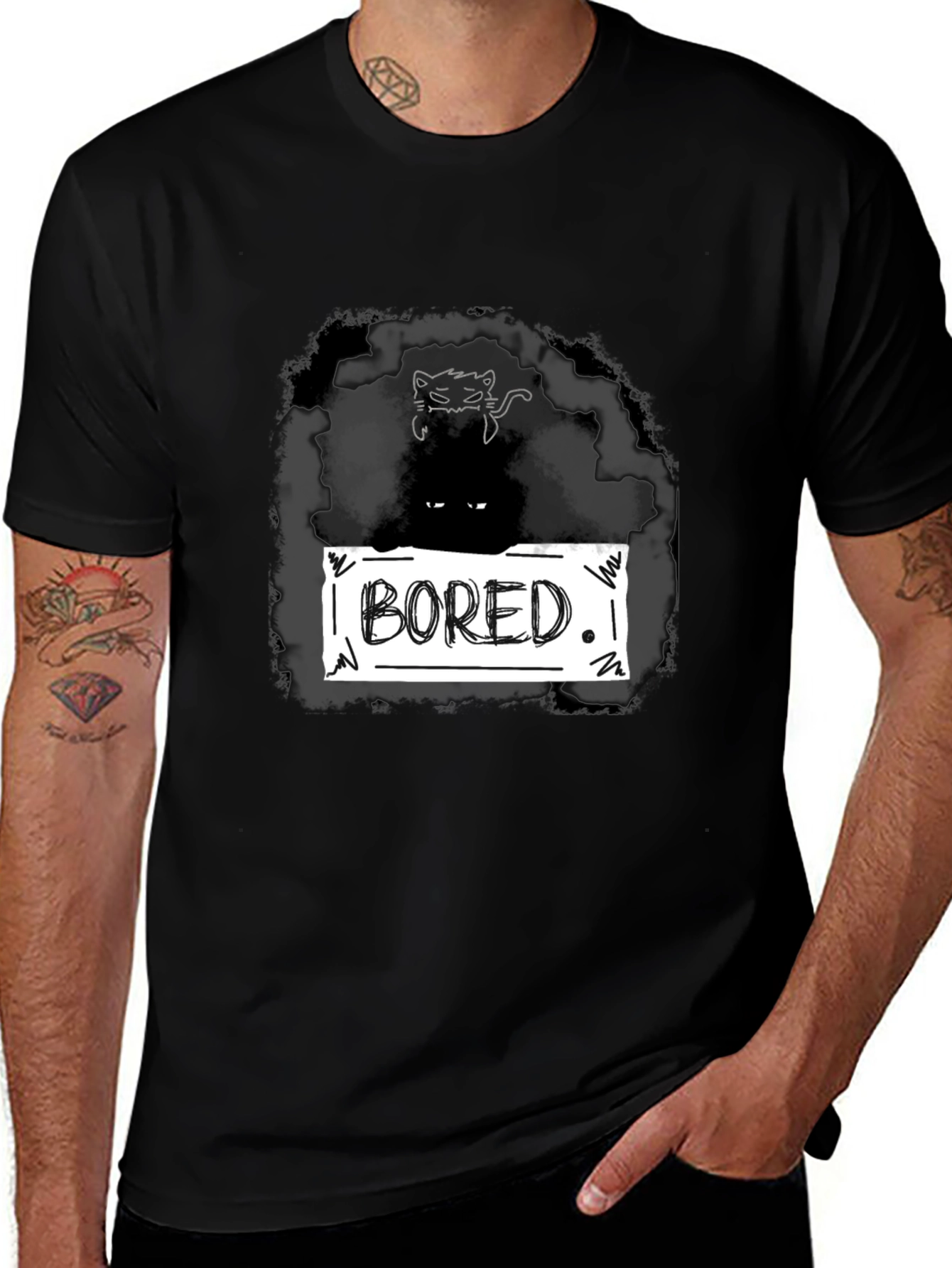 Bored Cat Graphic T-Shirt - Unisex Black Tee
