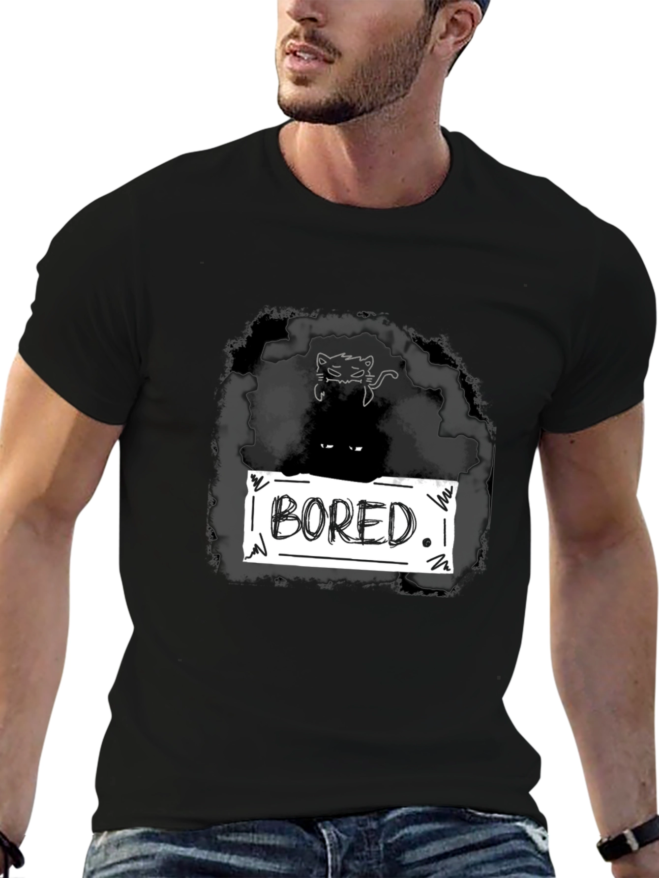 Bored Cat Graphic T-Shirt - Unisex Black Tee