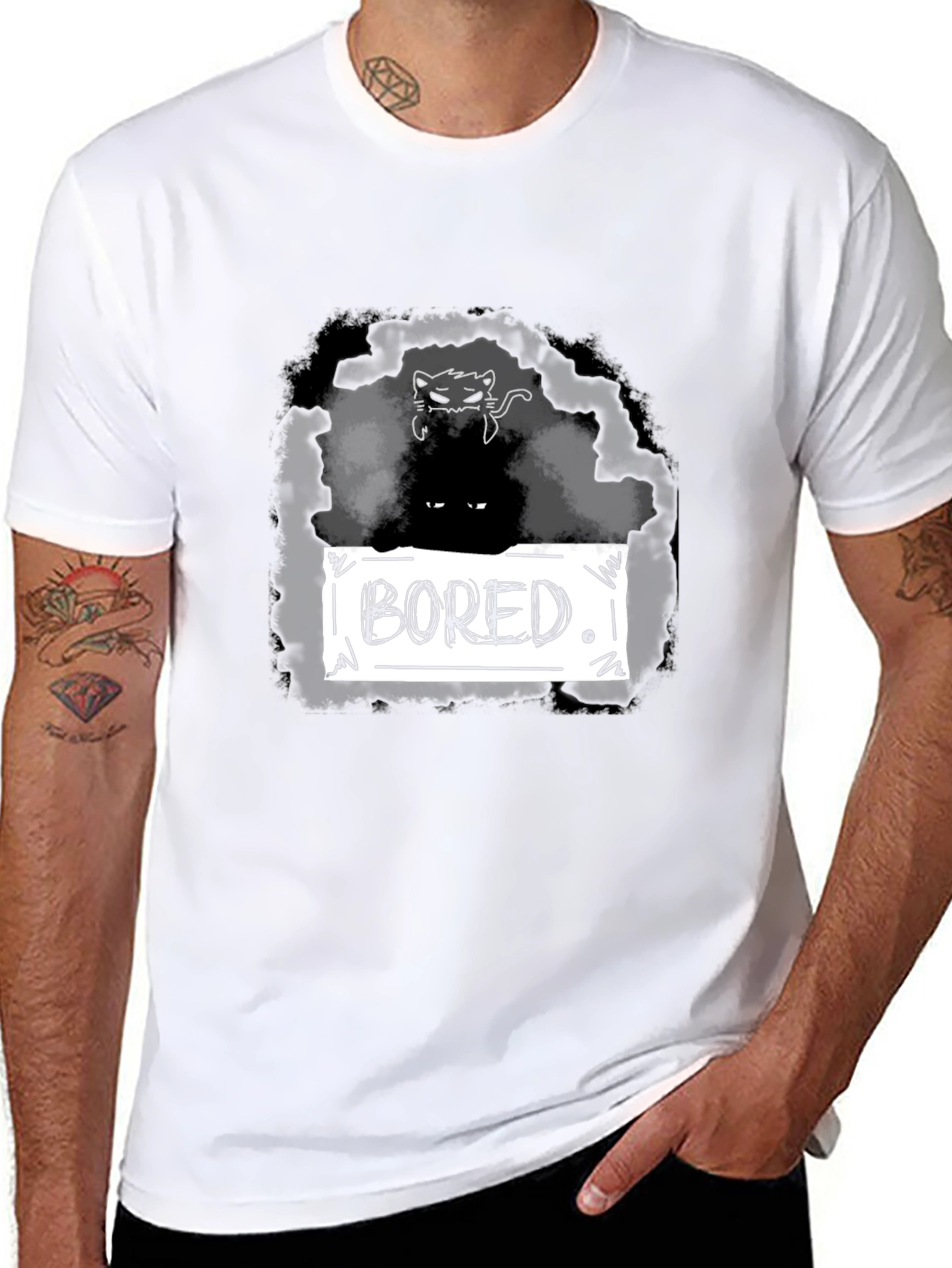 Bored Cat Graphic T-Shirt - Unisex Black Tee