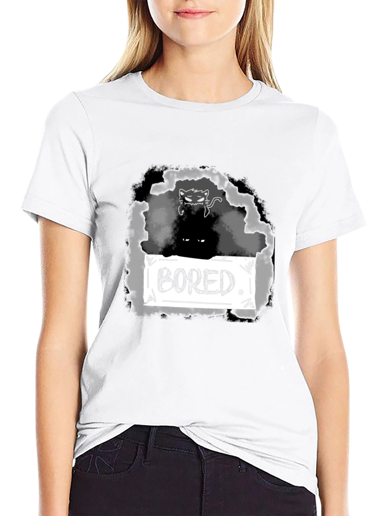 Bored Cat Graphic T-Shirt - Unisex Black Tee