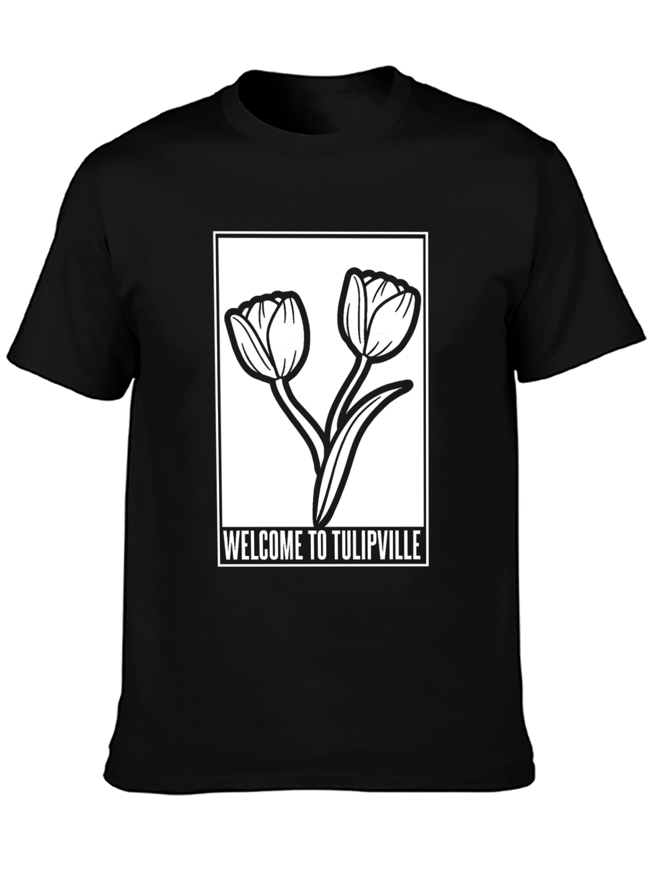 Welcome to Tulipville Black Graphic T-Shirt
