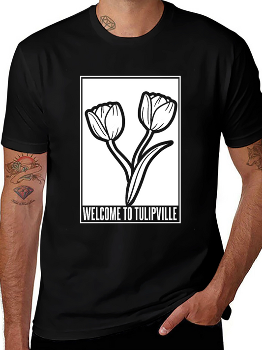Welcome to Tulipville Black Graphic T-Shirt