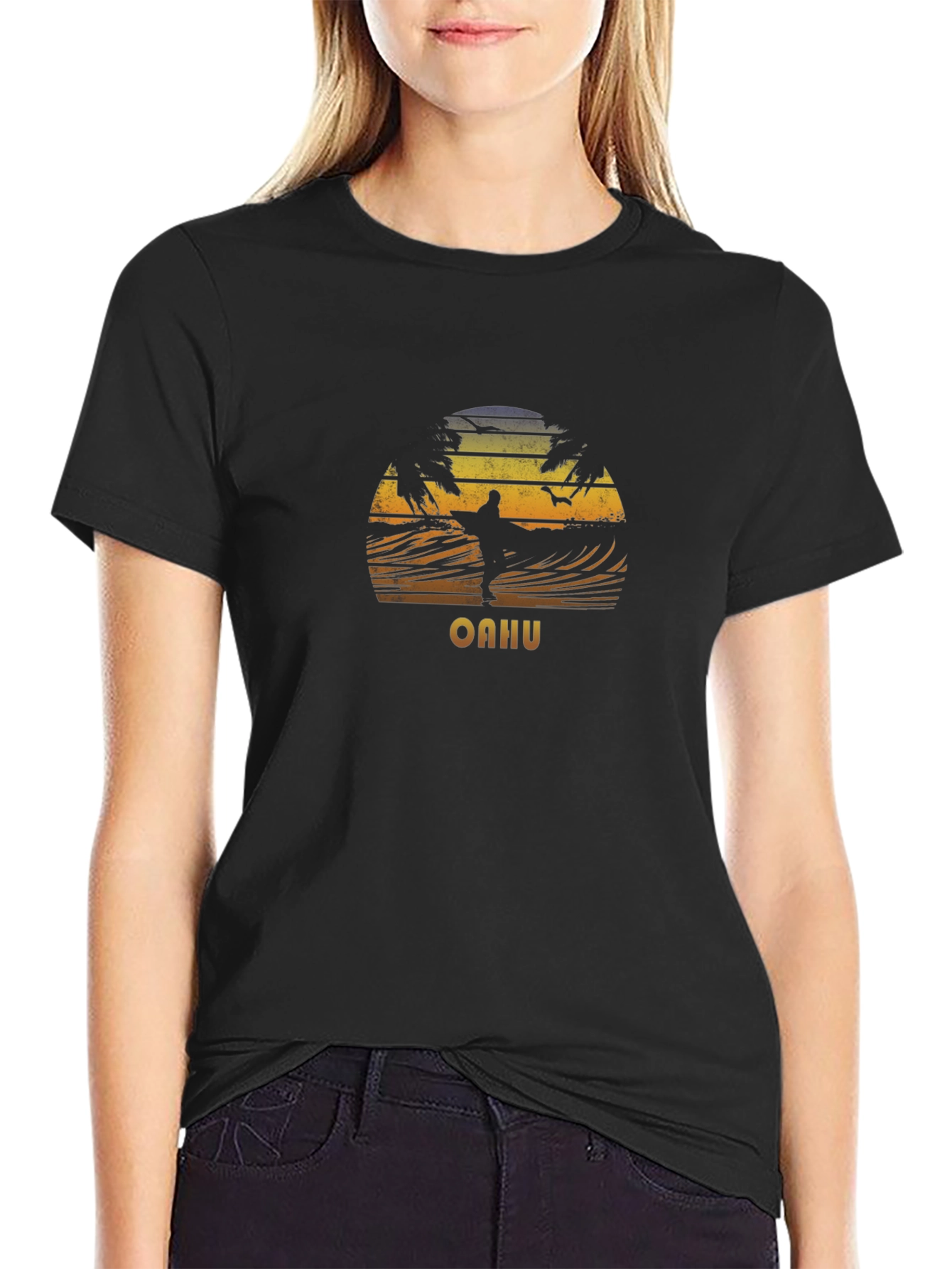 Oahu Surfing Sunset Graphic T-Shirt