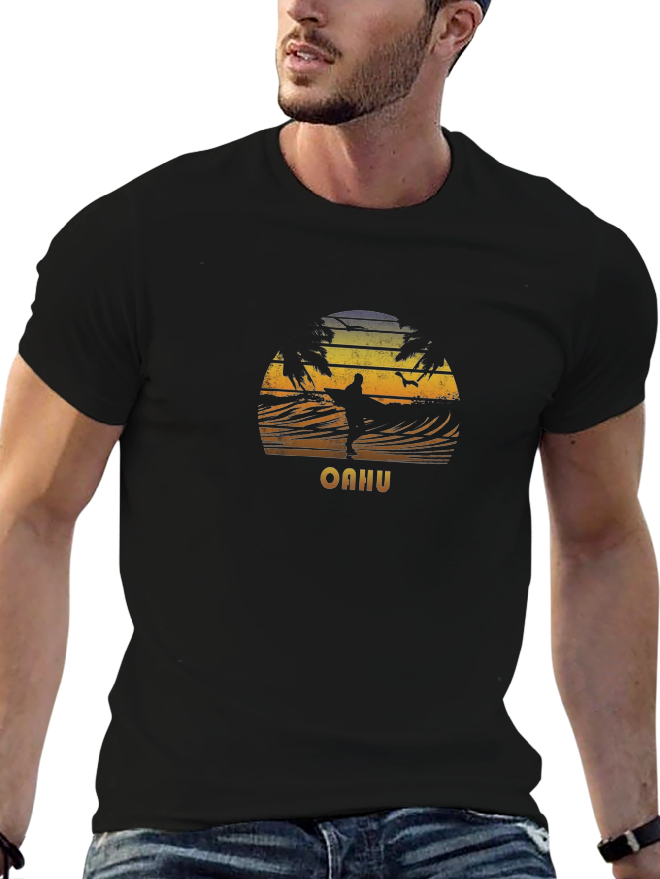 Oahu Surfing Sunset Graphic T-Shirt