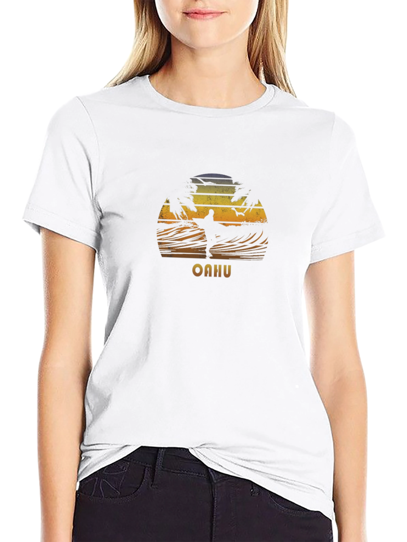 Oahu Surfing Sunset Graphic T-Shirt
