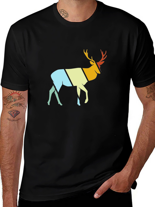 Retro Deer Graphic T-Shirt - Stylish Crew Neck Tee