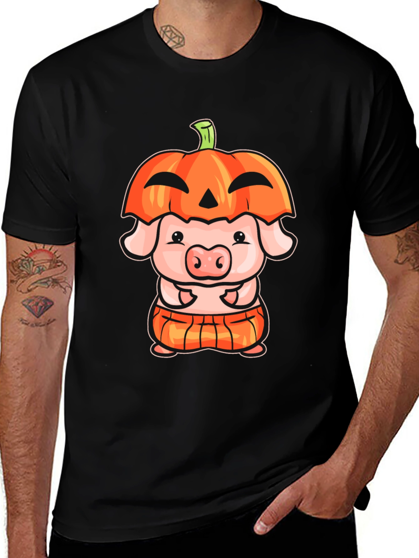Cute Pig in Pumpkin Costume Graphic T-Shirt