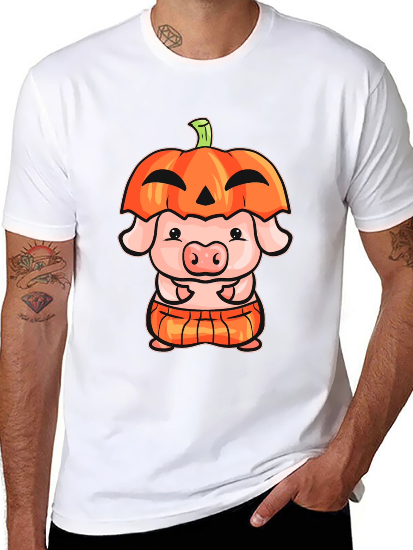 Cute Pig in Pumpkin Costume Graphic T-Shirt