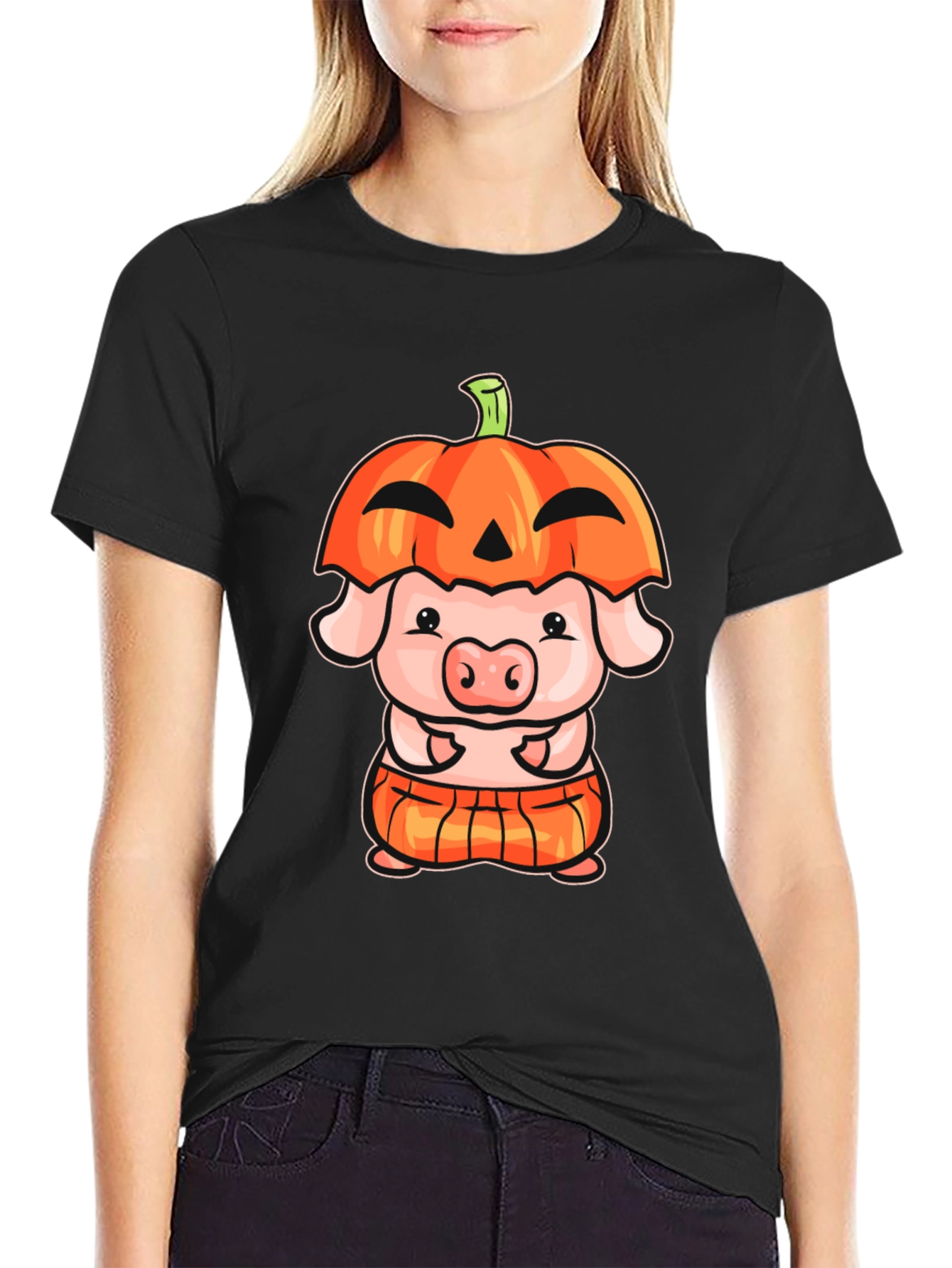 Cute Pig in Pumpkin Costume Graphic T-Shirt