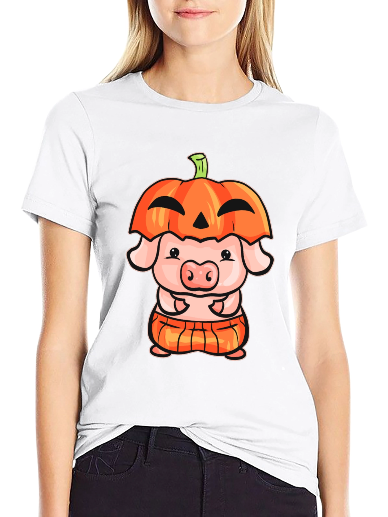 Cute Pig in Pumpkin Costume Graphic T-Shirt