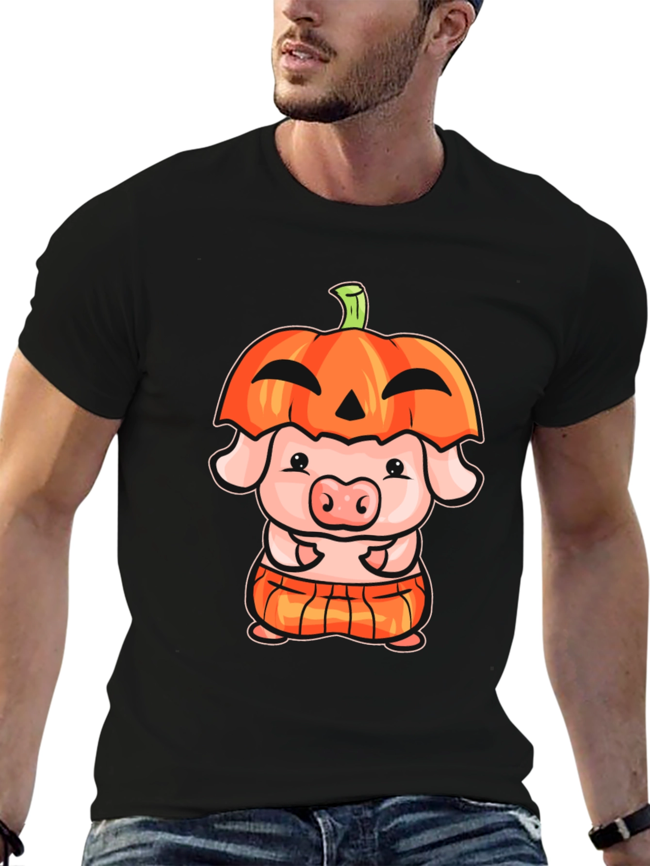 Cute Pig in Pumpkin Costume Graphic T-Shirt
