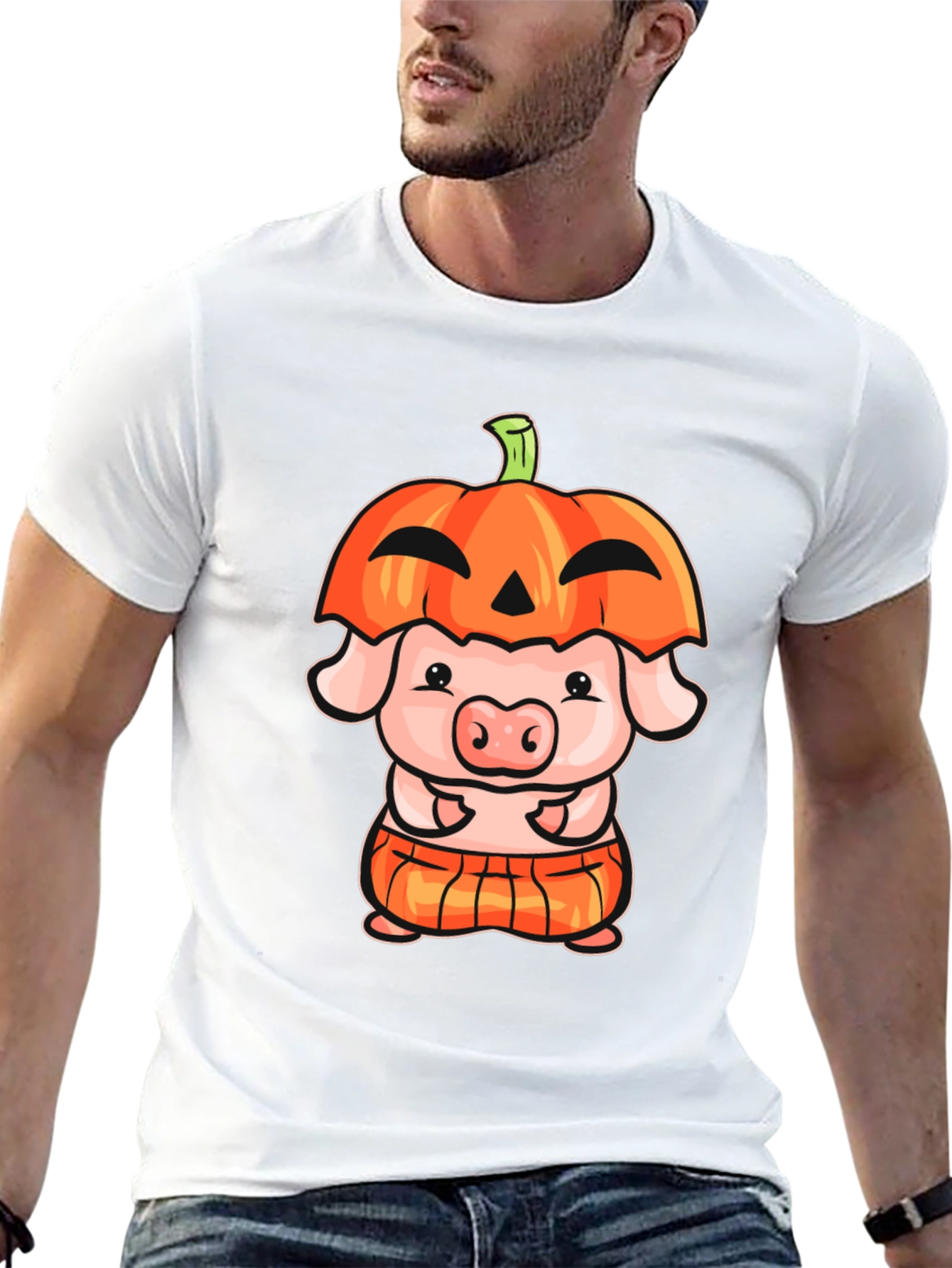 Cute Pig in Pumpkin Costume Graphic T-Shirt