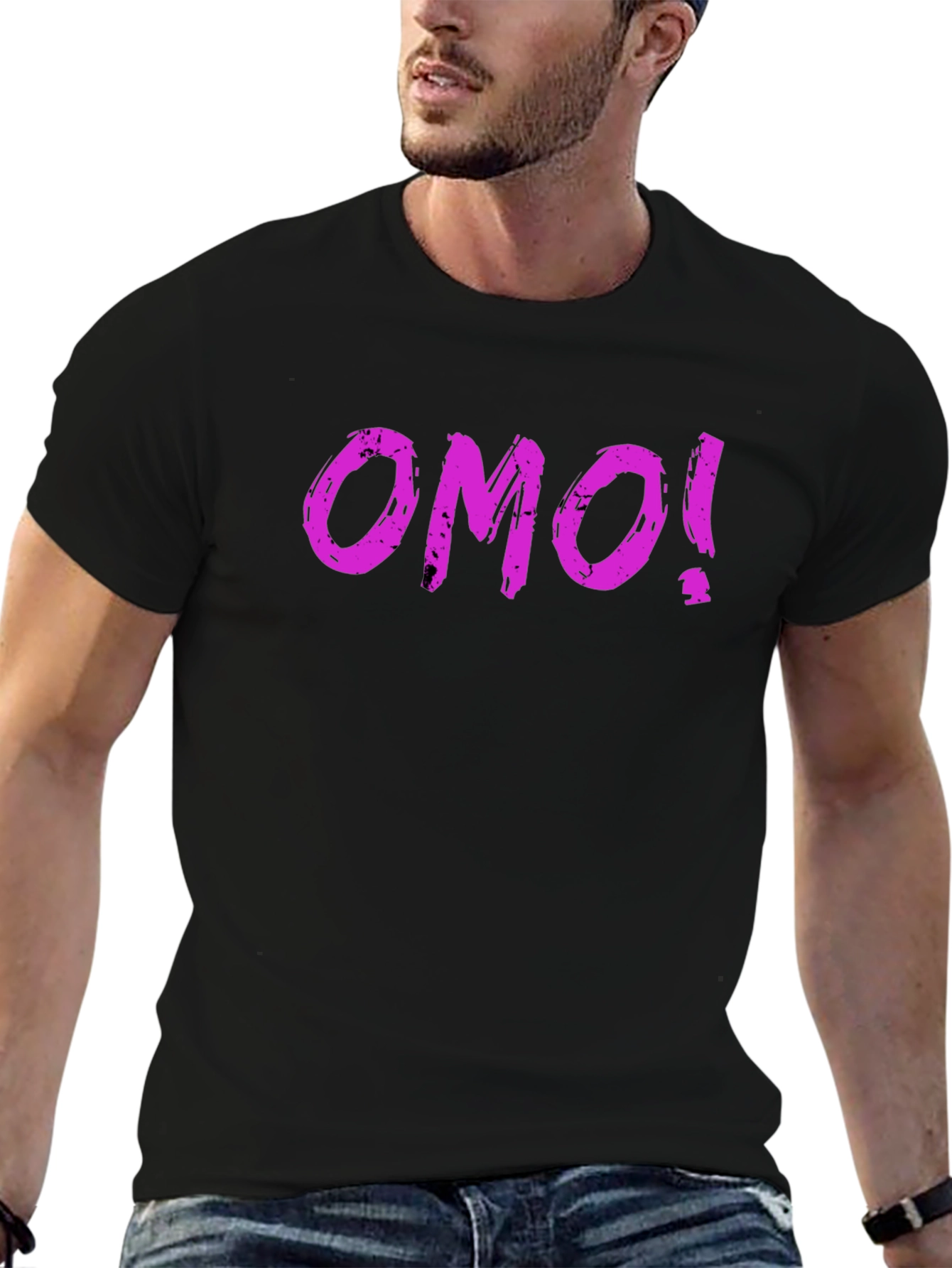 OMO! Graphic Print T-Shirt - Casual Black Tee
