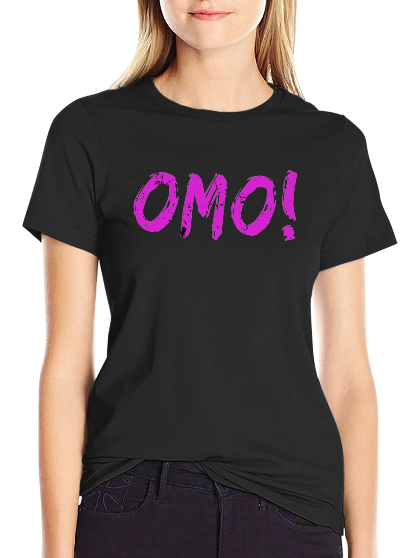 OMO! Graphic Print T-Shirt - Casual Black Tee