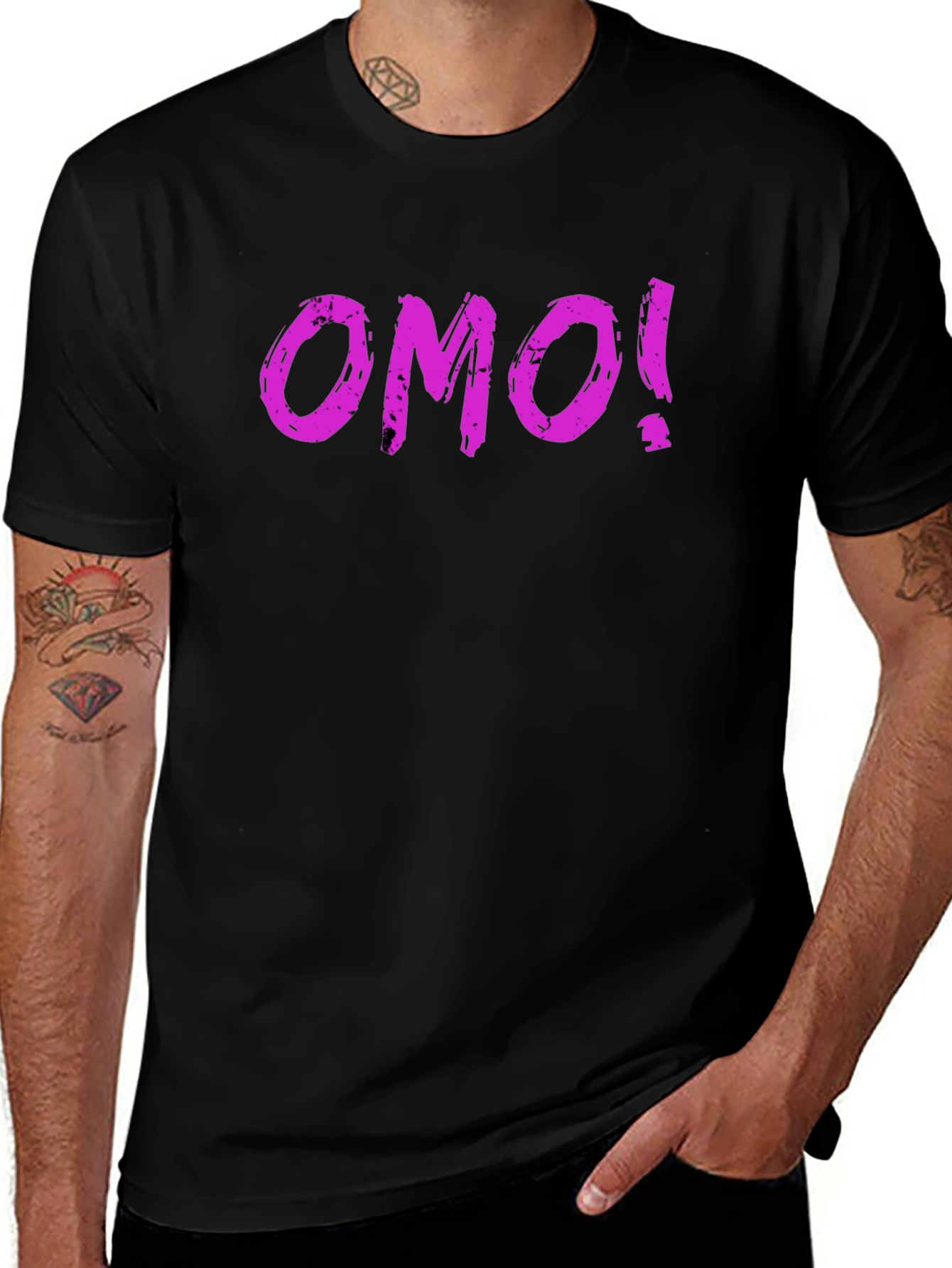 OMO! Graphic Print T-Shirt - Casual Black Tee