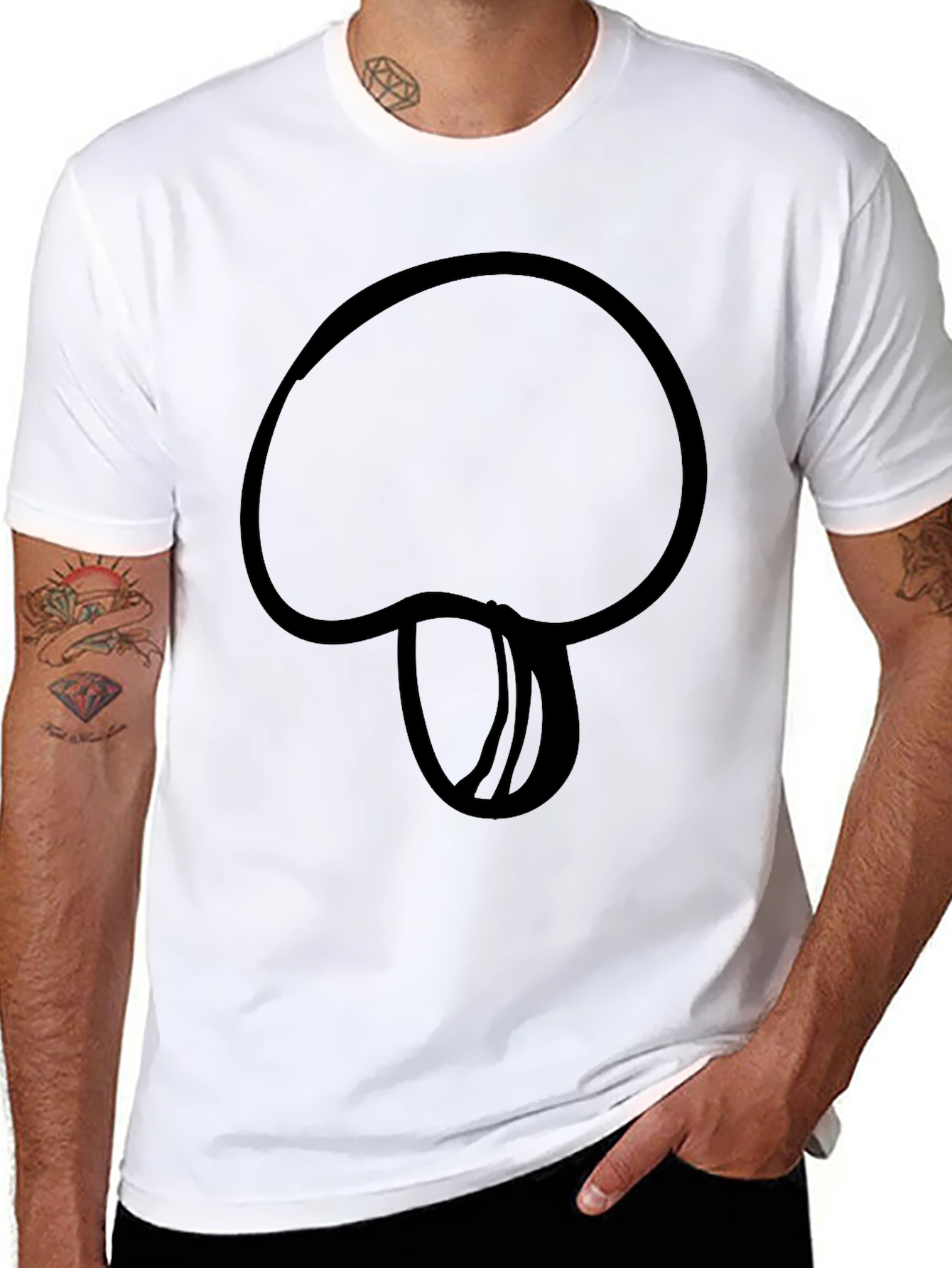 Mushroom Outline Black T-Shirt - Casual Style