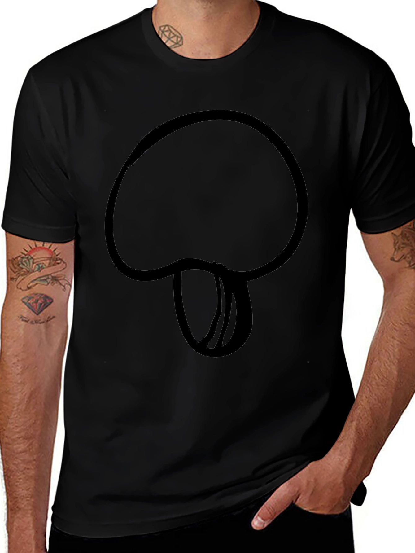 Mushroom Outline Black T-Shirt - Casual Style