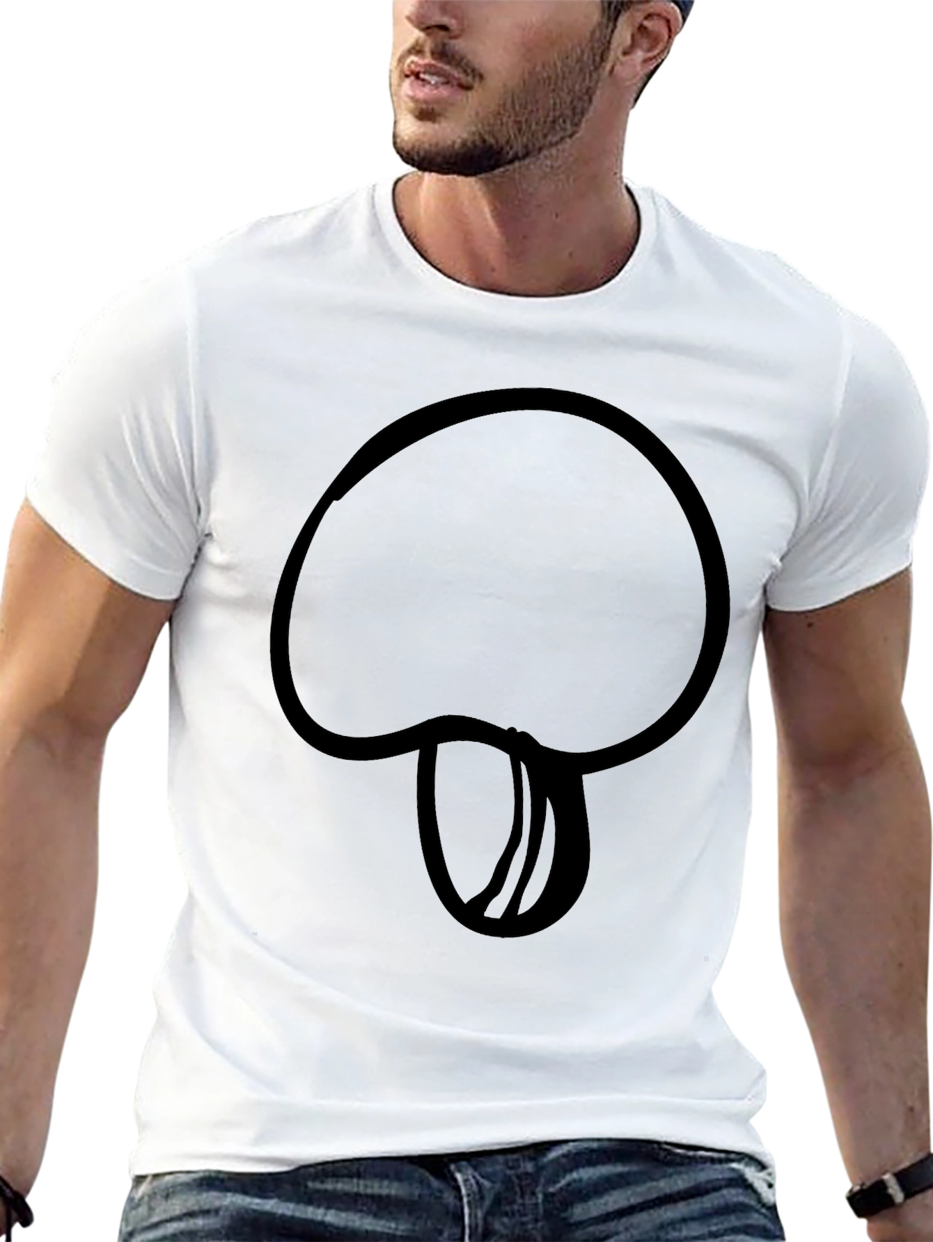 Mushroom Outline Black T-Shirt - Casual Style