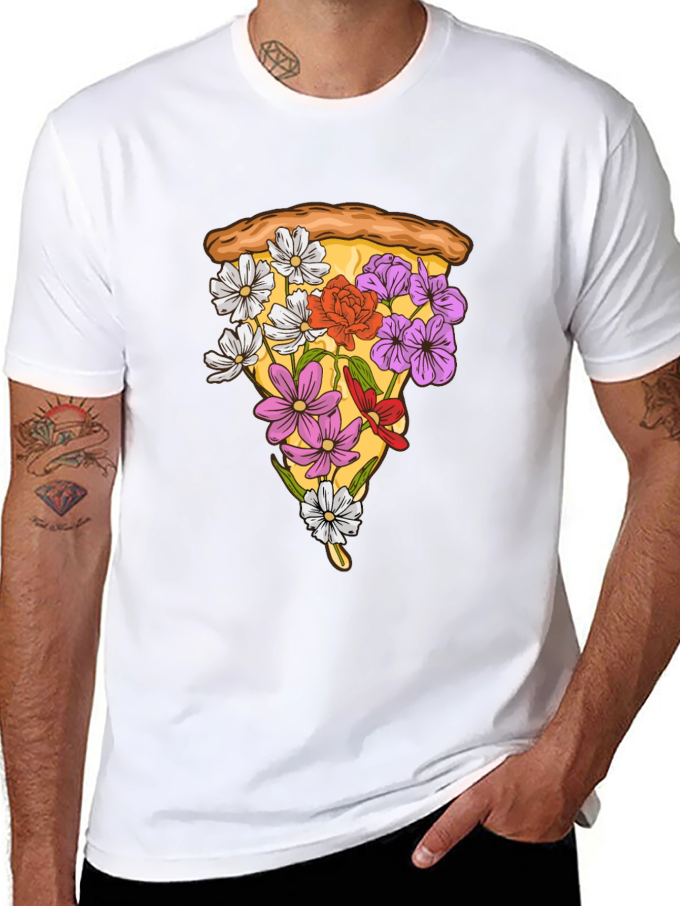 Floral Pizza Slice Graphic Tee - Black