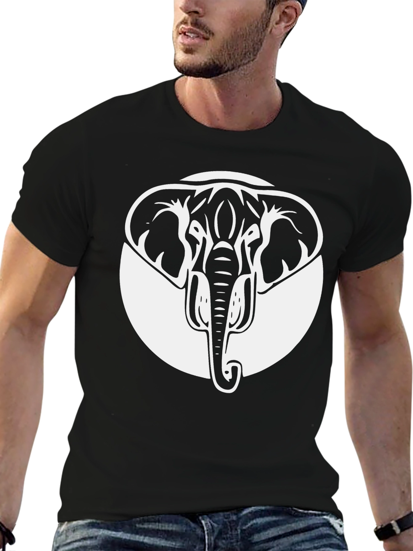 Elephant Graphic Tee - Black Crew Neck Cotton Shirt