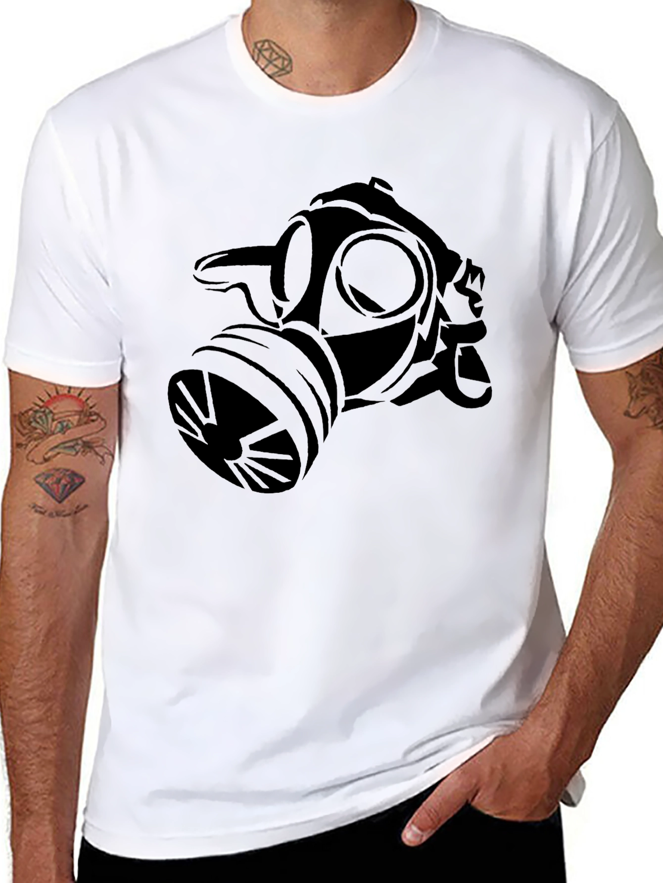 Gas Mask Graphic Tee - Black Cotton Casual Top