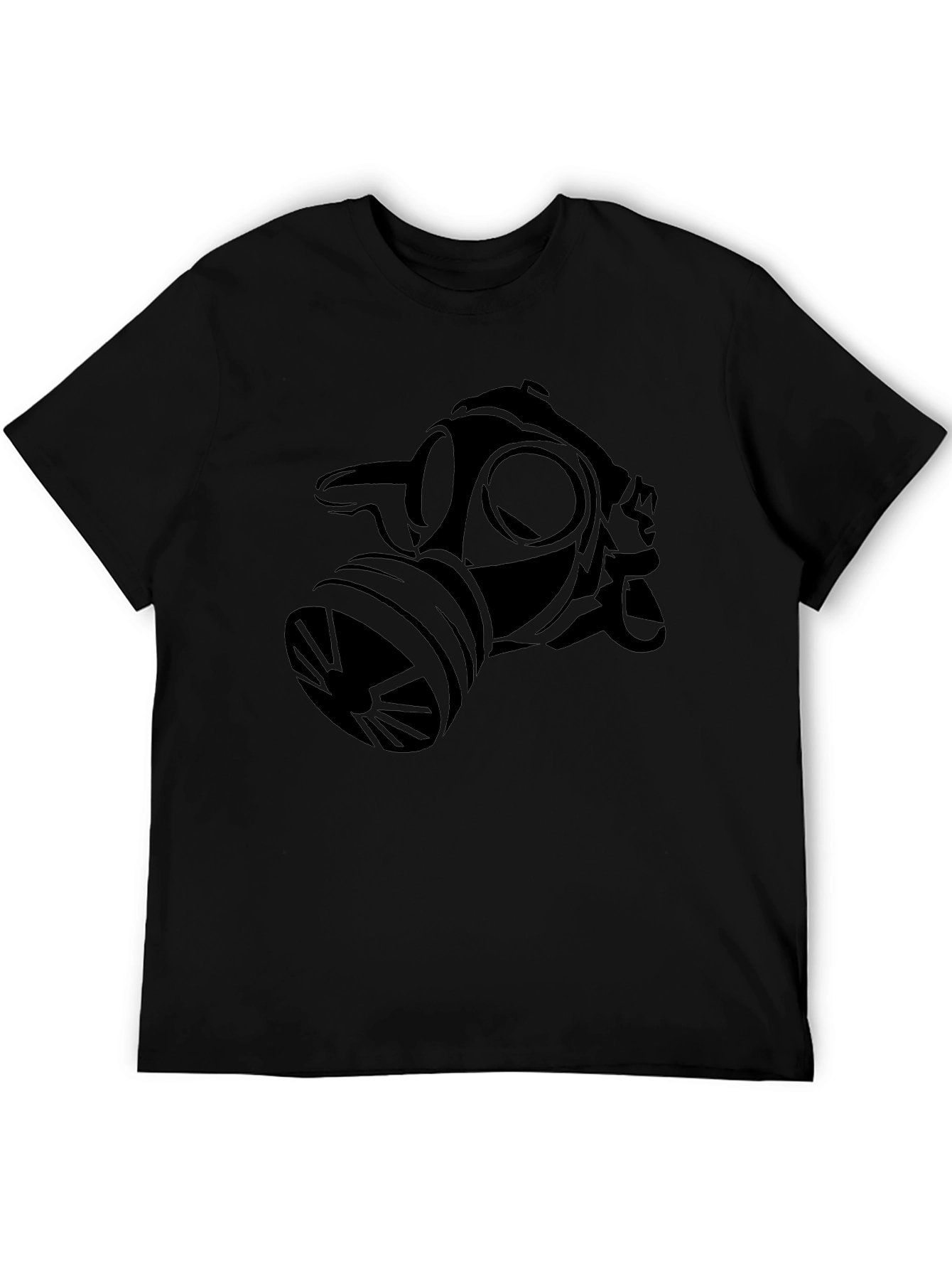 Gas Mask Graphic Tee - Black Cotton Casual Top