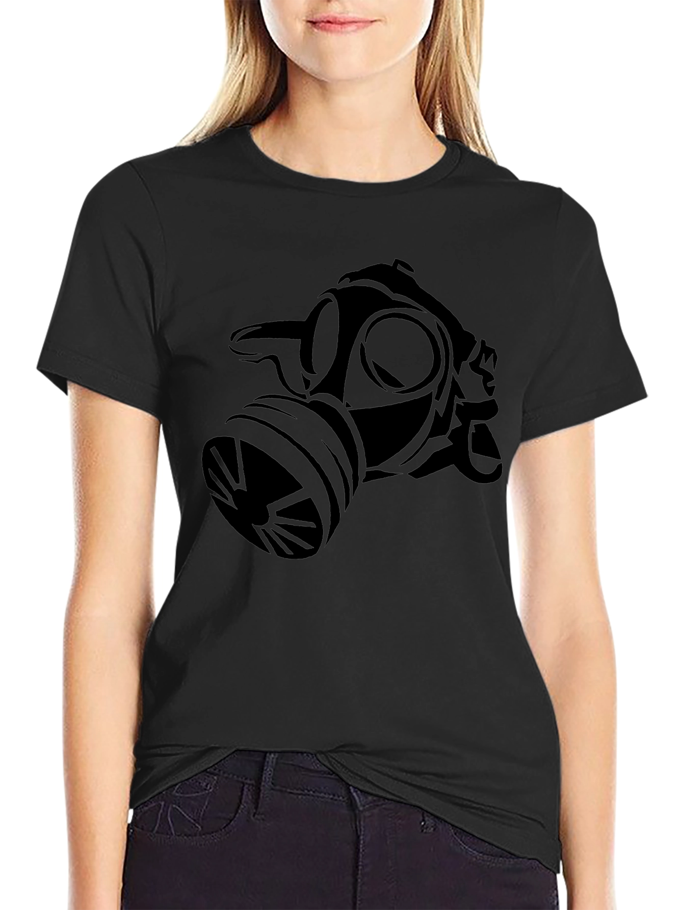 Gas Mask Graphic Tee - Black Cotton Casual Top