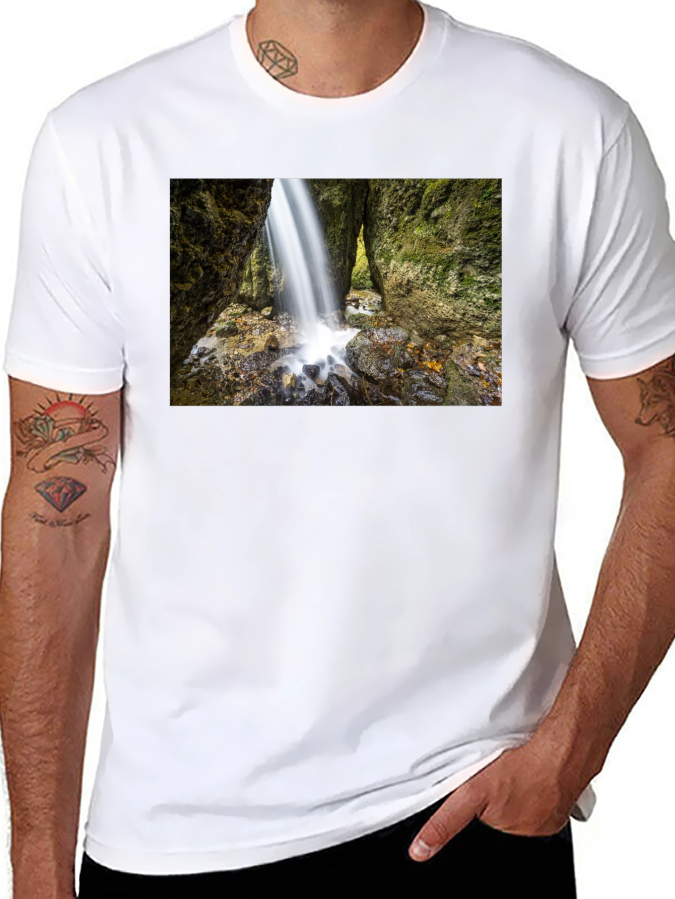 Waterfall Print Black T-Shirt