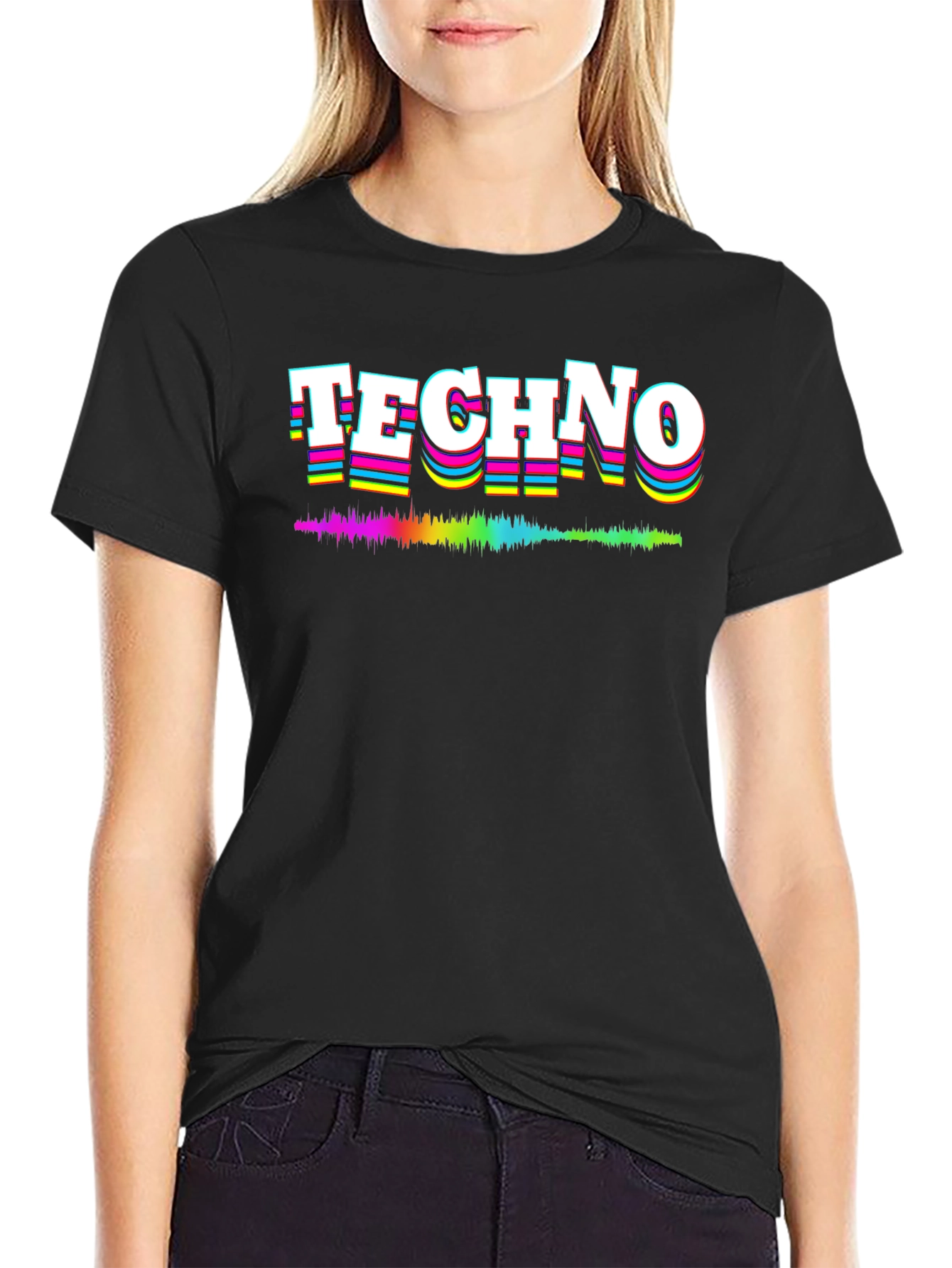 Retro Techno Music Graphic Tee - Black