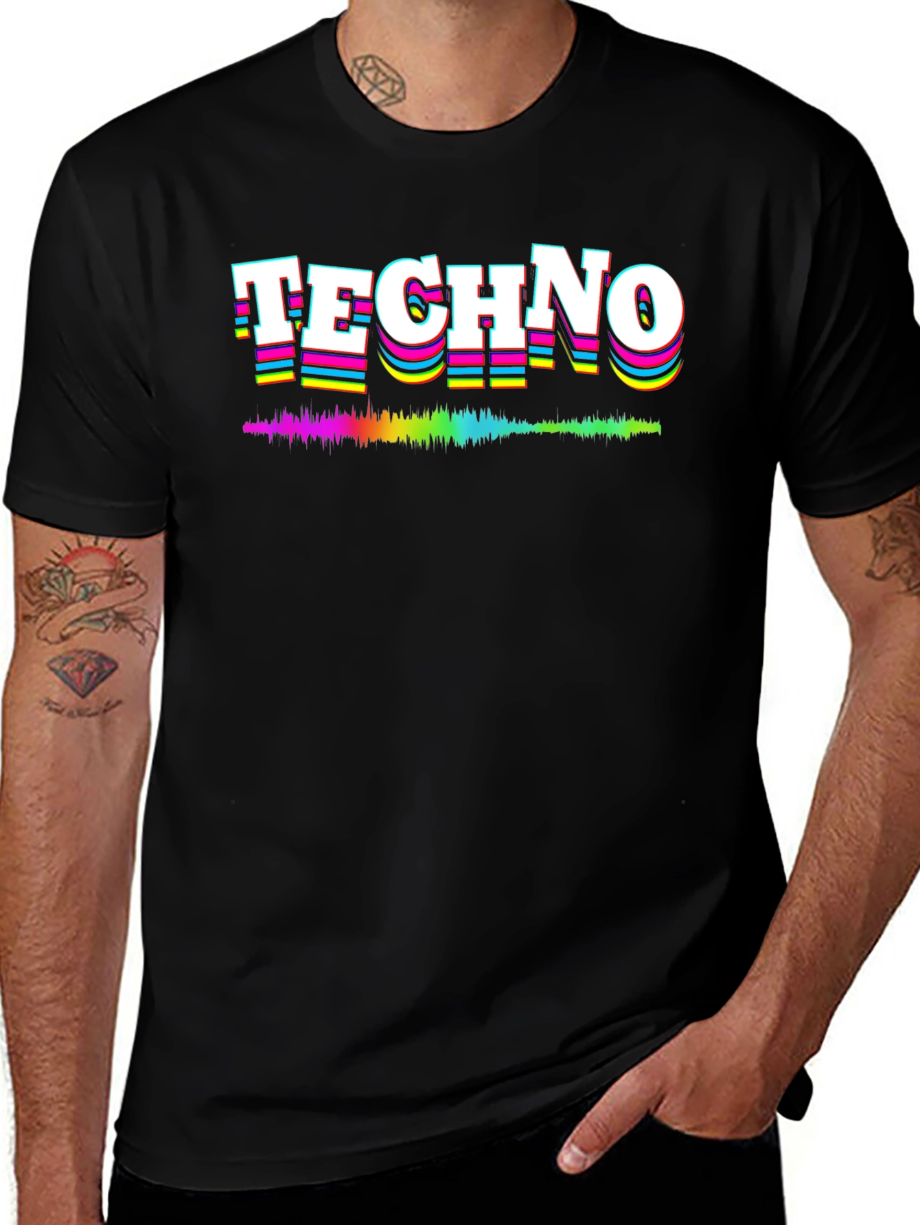 Retro Techno Music Graphic Tee - Black