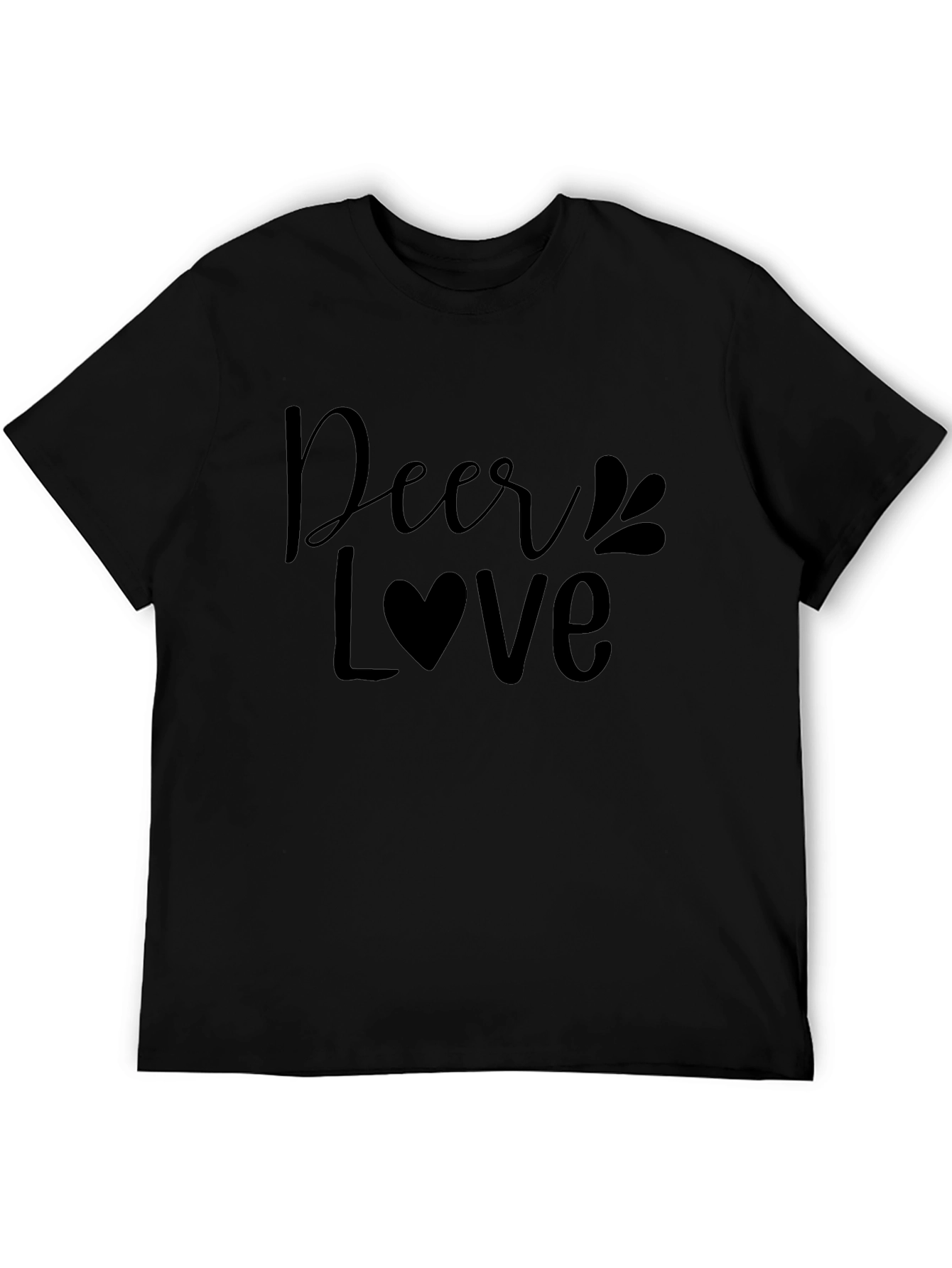 Deer Love Graphic Print Black T-Shirt