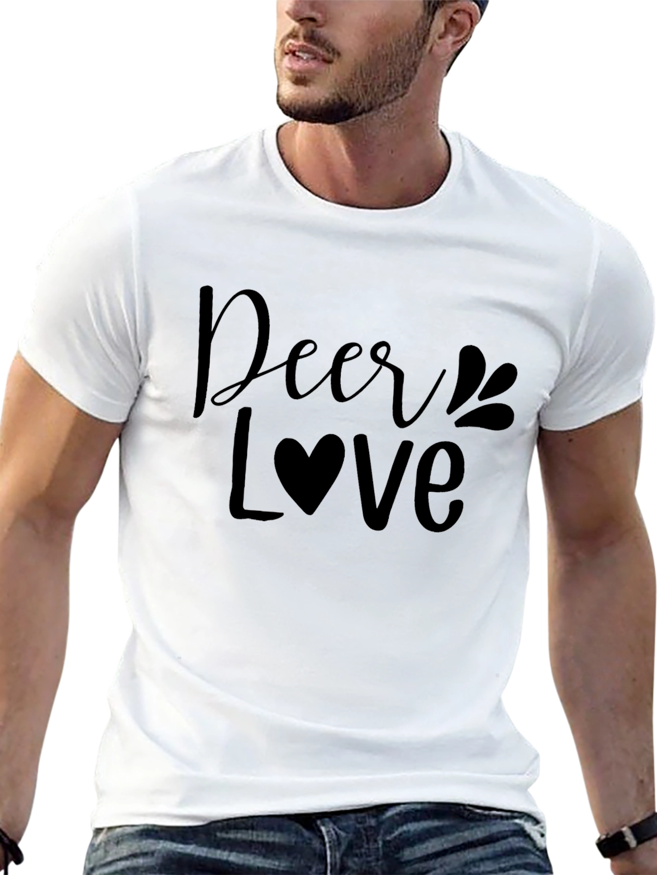 Deer Love Graphic Print Black T-Shirt