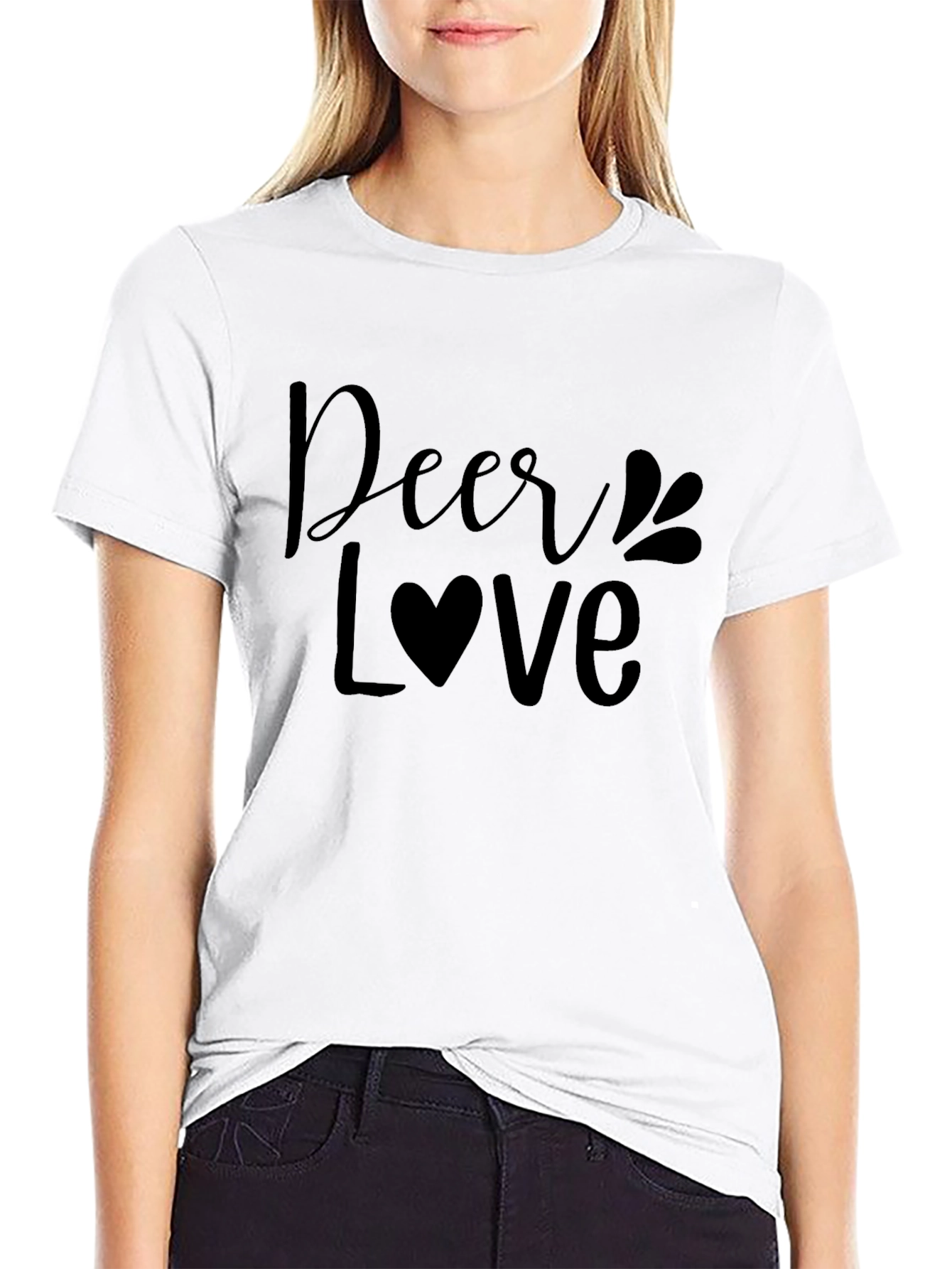 Deer Love Graphic Print Black T-Shirt