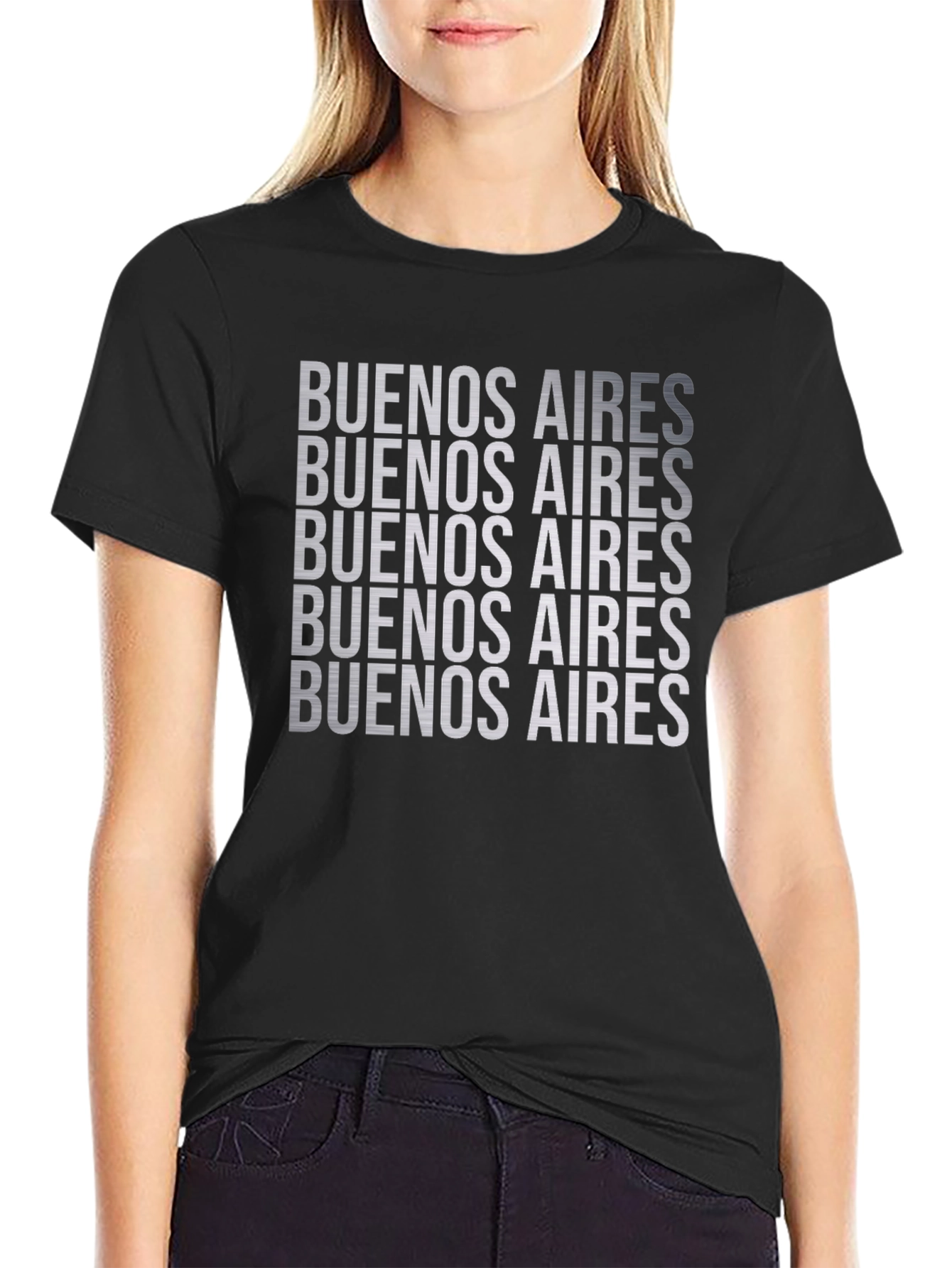 Buenos Aires Repeated Print Black T-Shirt