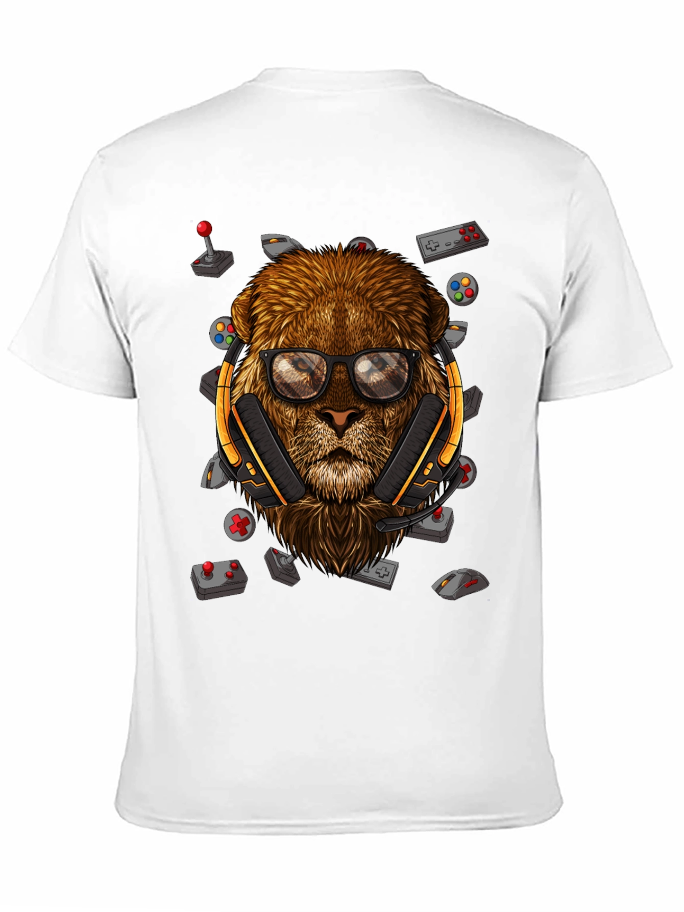Gamer Lion Graphic Tee - Black Cotton Blend