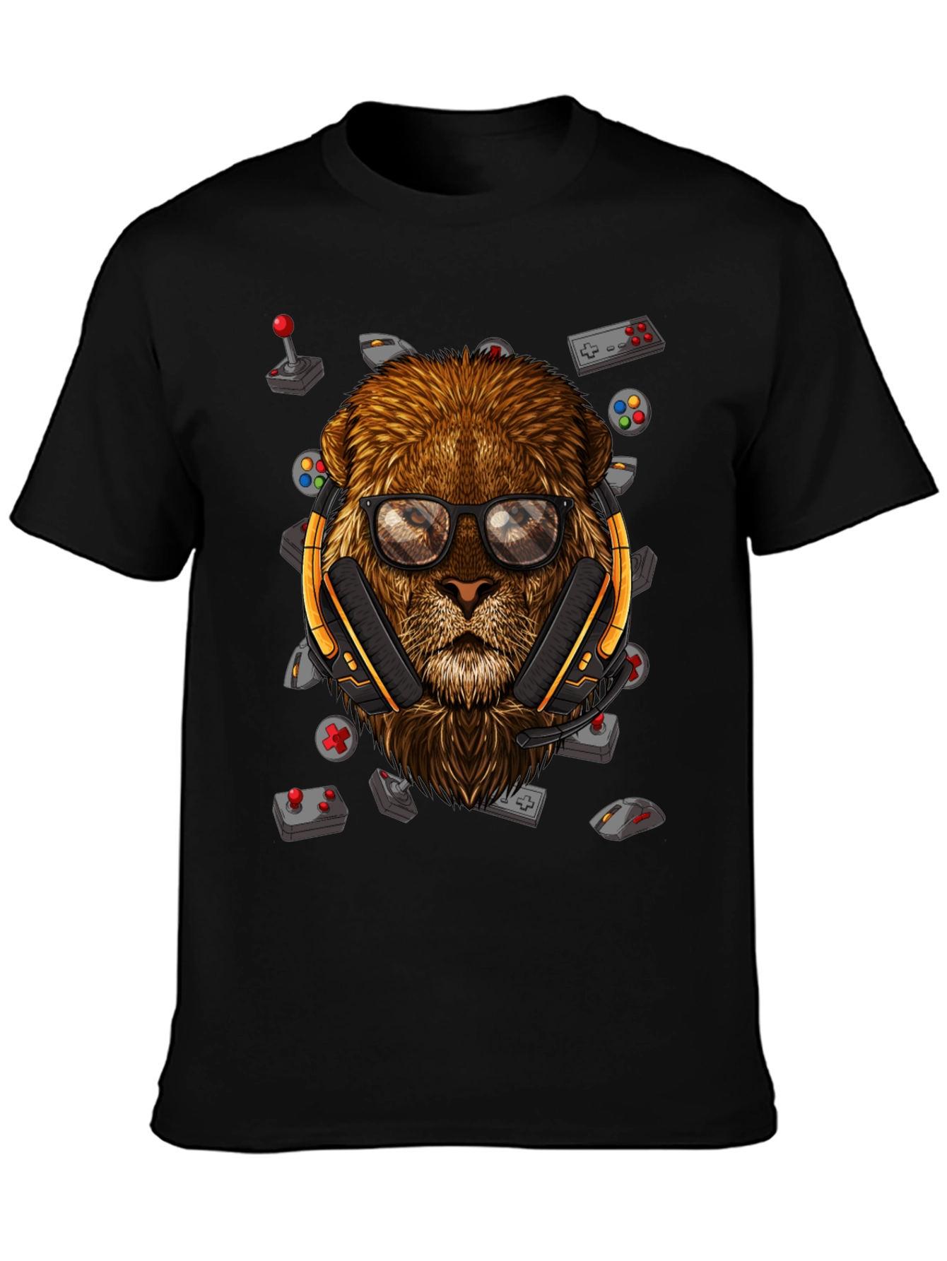 Gamer Lion Graphic Tee - Black Cotton Blend