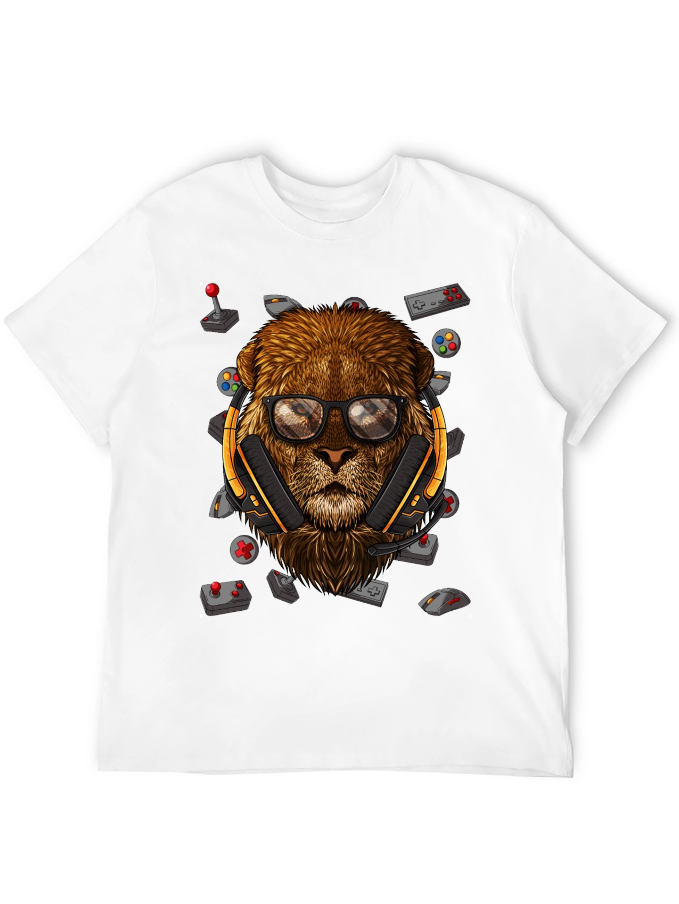 Gamer Lion Graphic Tee - Black Cotton Blend