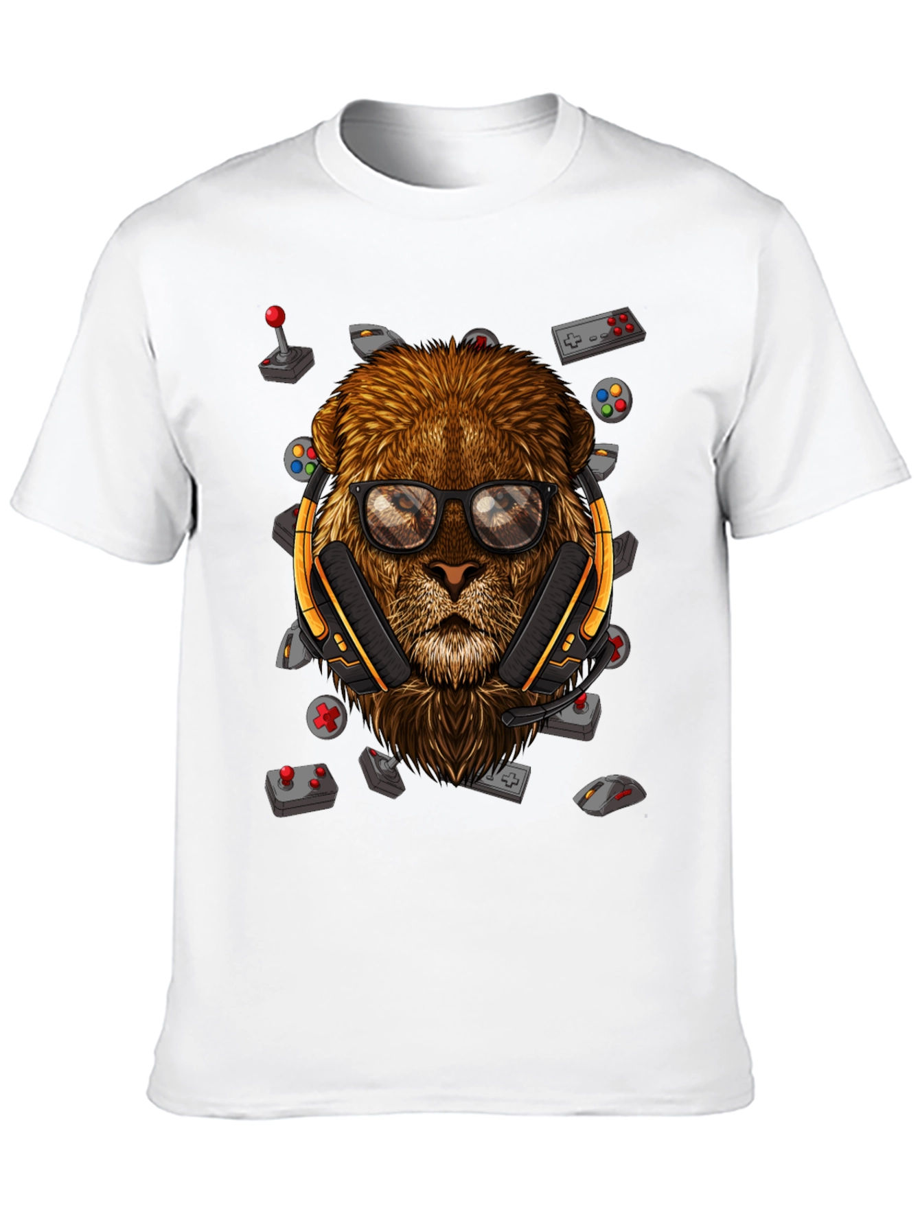 Gamer Lion Graphic Tee - Black Cotton Blend