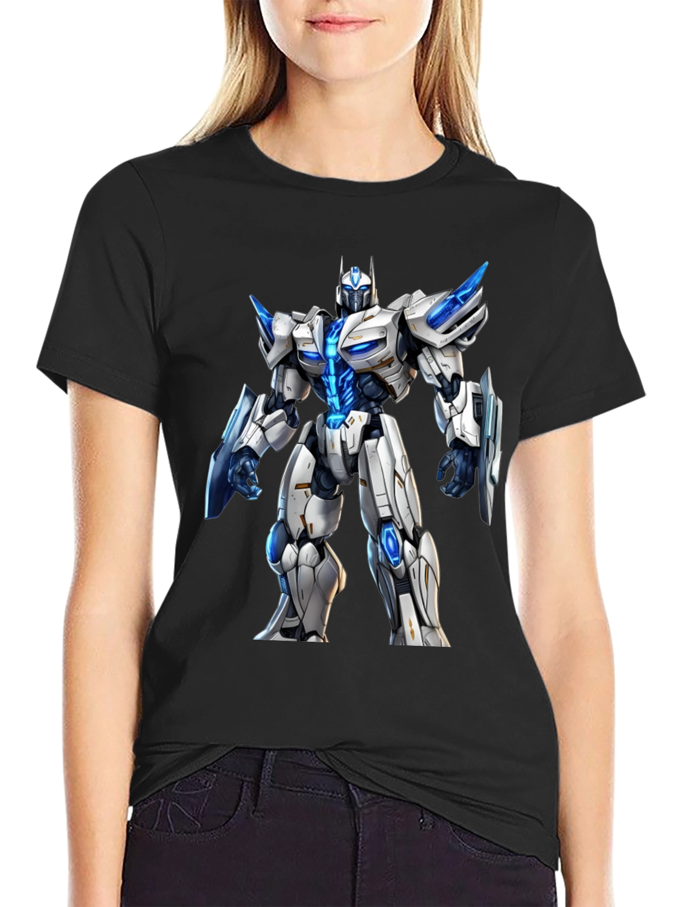 Sci-Fi Robot Graphic Tee - Black Cotton