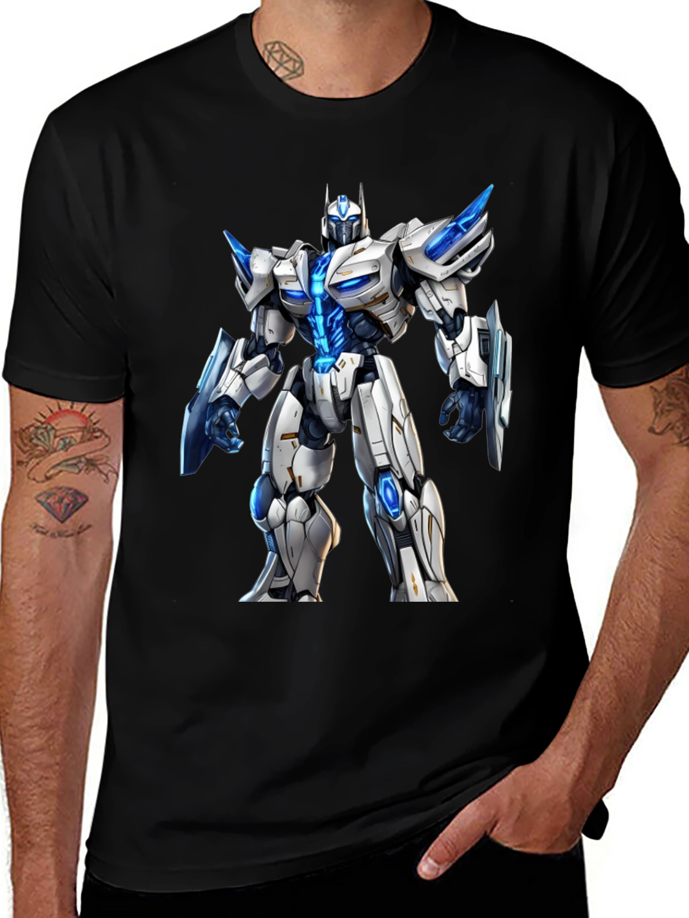Sci-Fi Robot Graphic Tee - Black Cotton