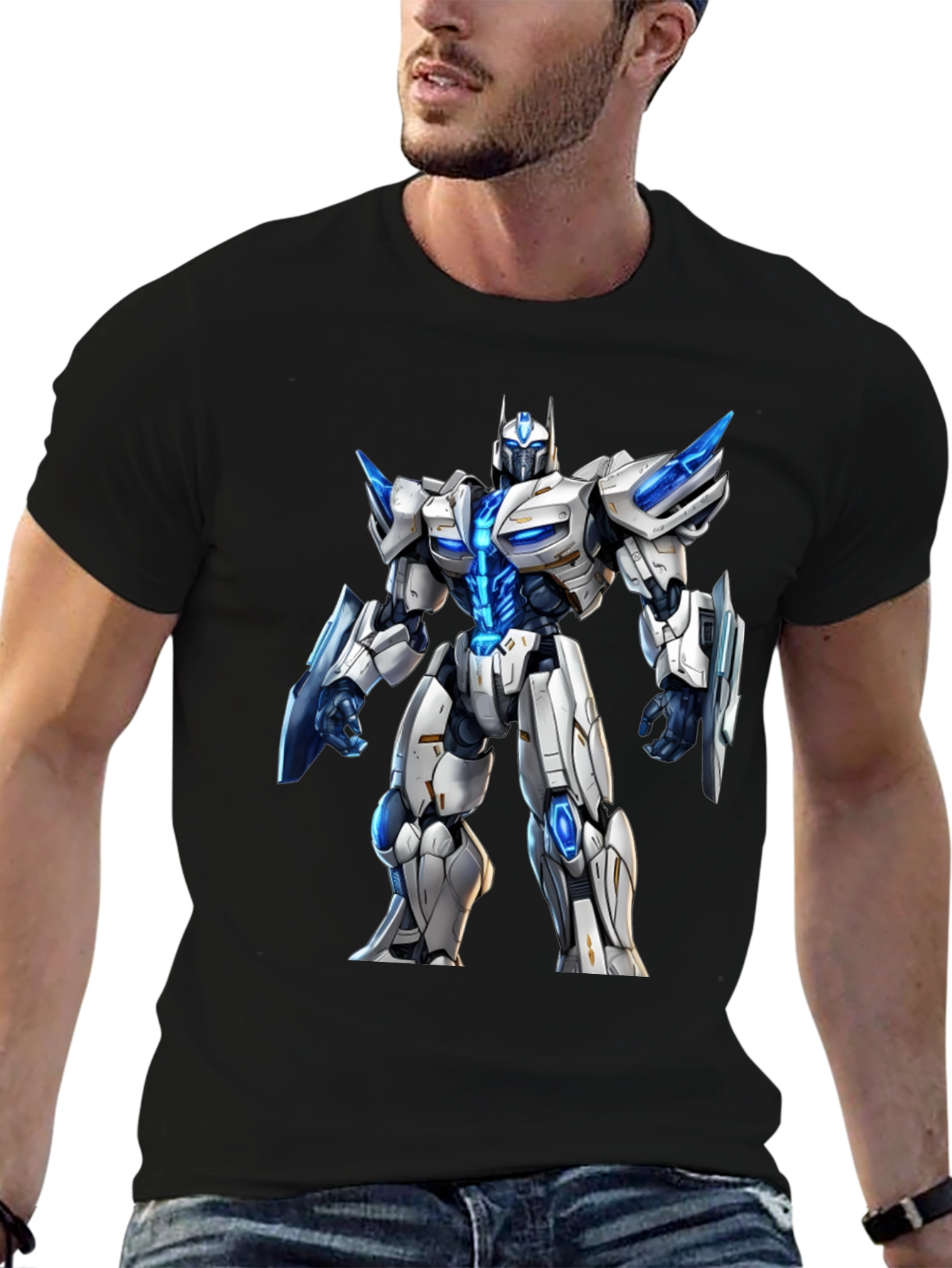 Sci-Fi Robot Graphic Tee - Black Cotton