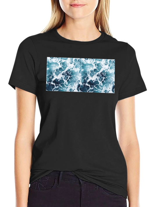 Ocean Wave Print Black T-Shirt