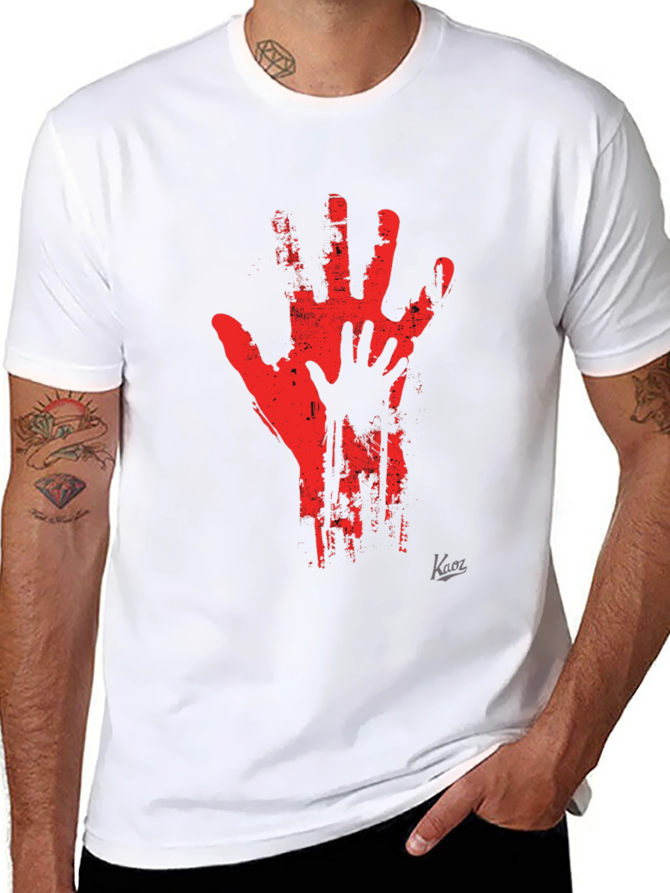 Distressed Hand Print Graphic Tee - Black