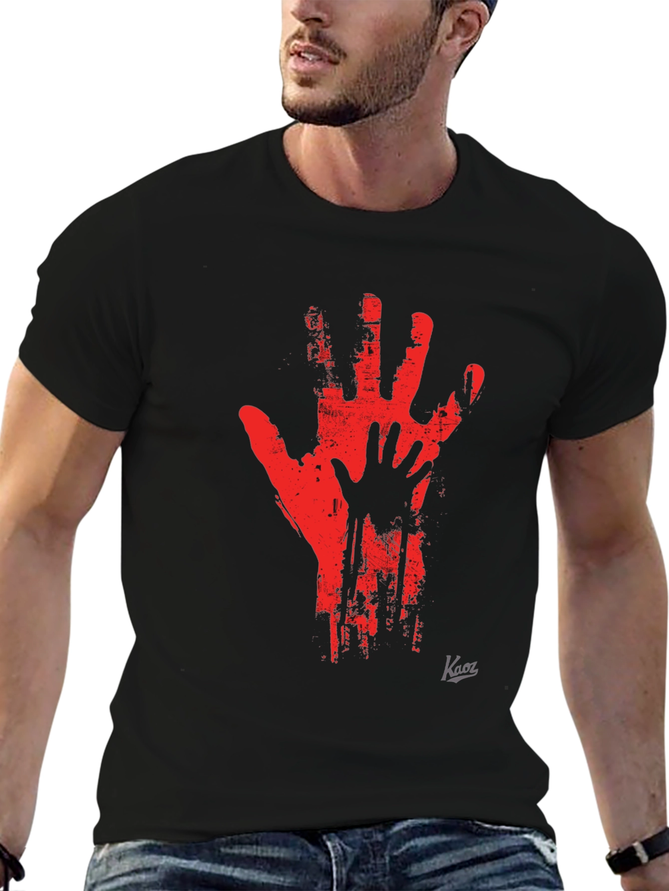 Distressed Hand Print Graphic Tee - Black