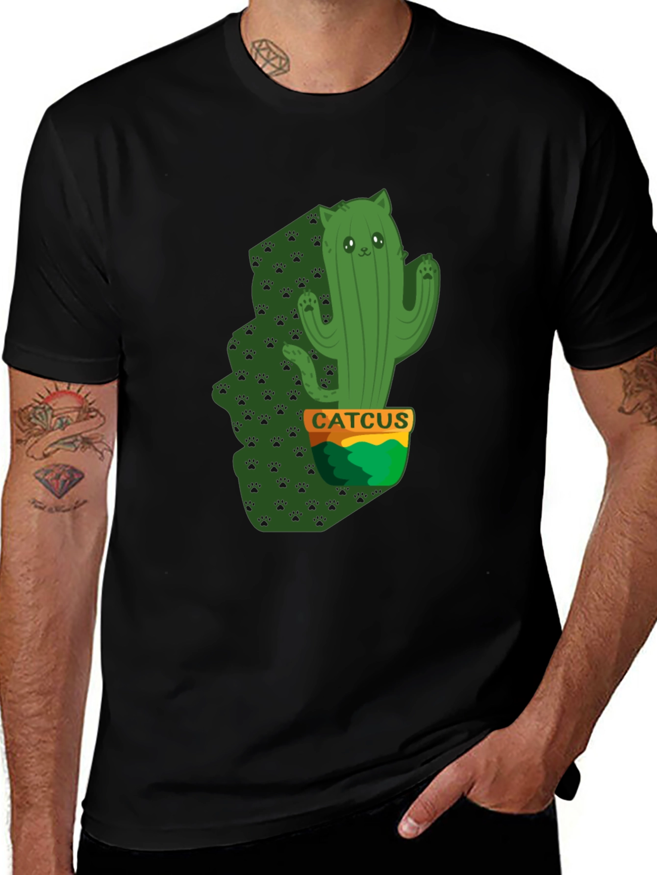 Cactus Cat Graphic T-Shirt - Catcus Tee