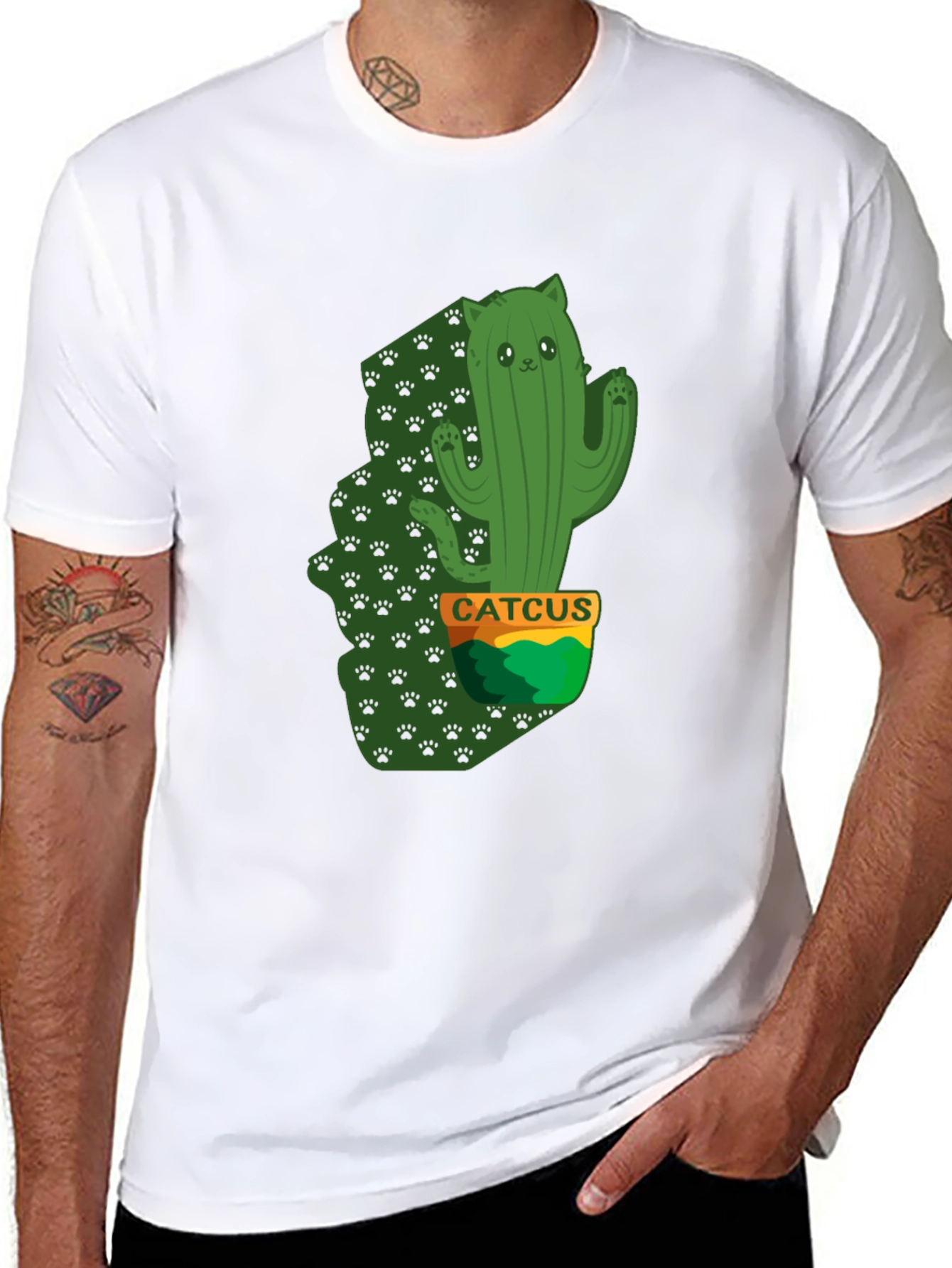 Cactus Cat Graphic T-Shirt - Catcus Tee
