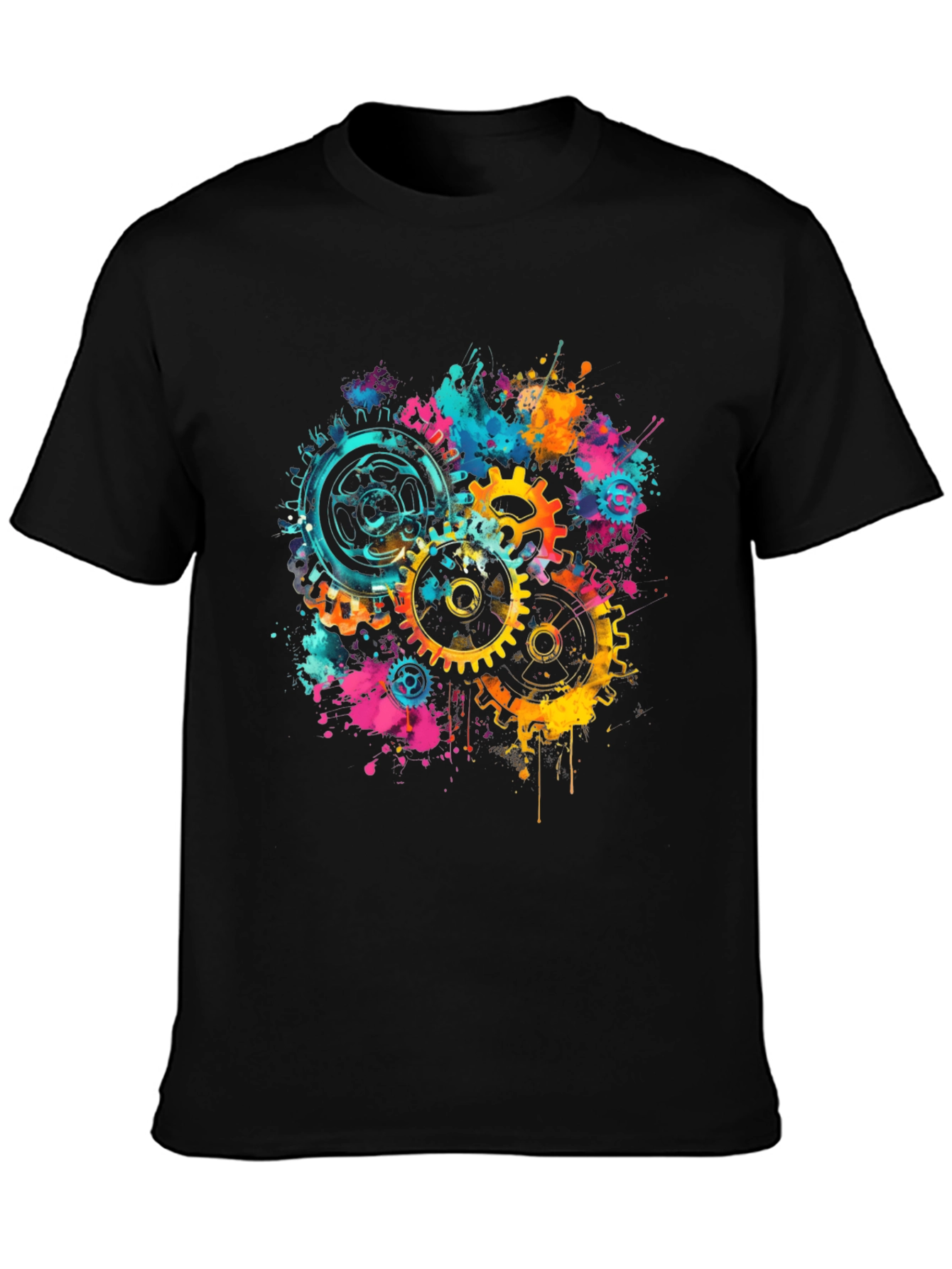 Gear Splash Black T-Shirt - Modern Artistic Design