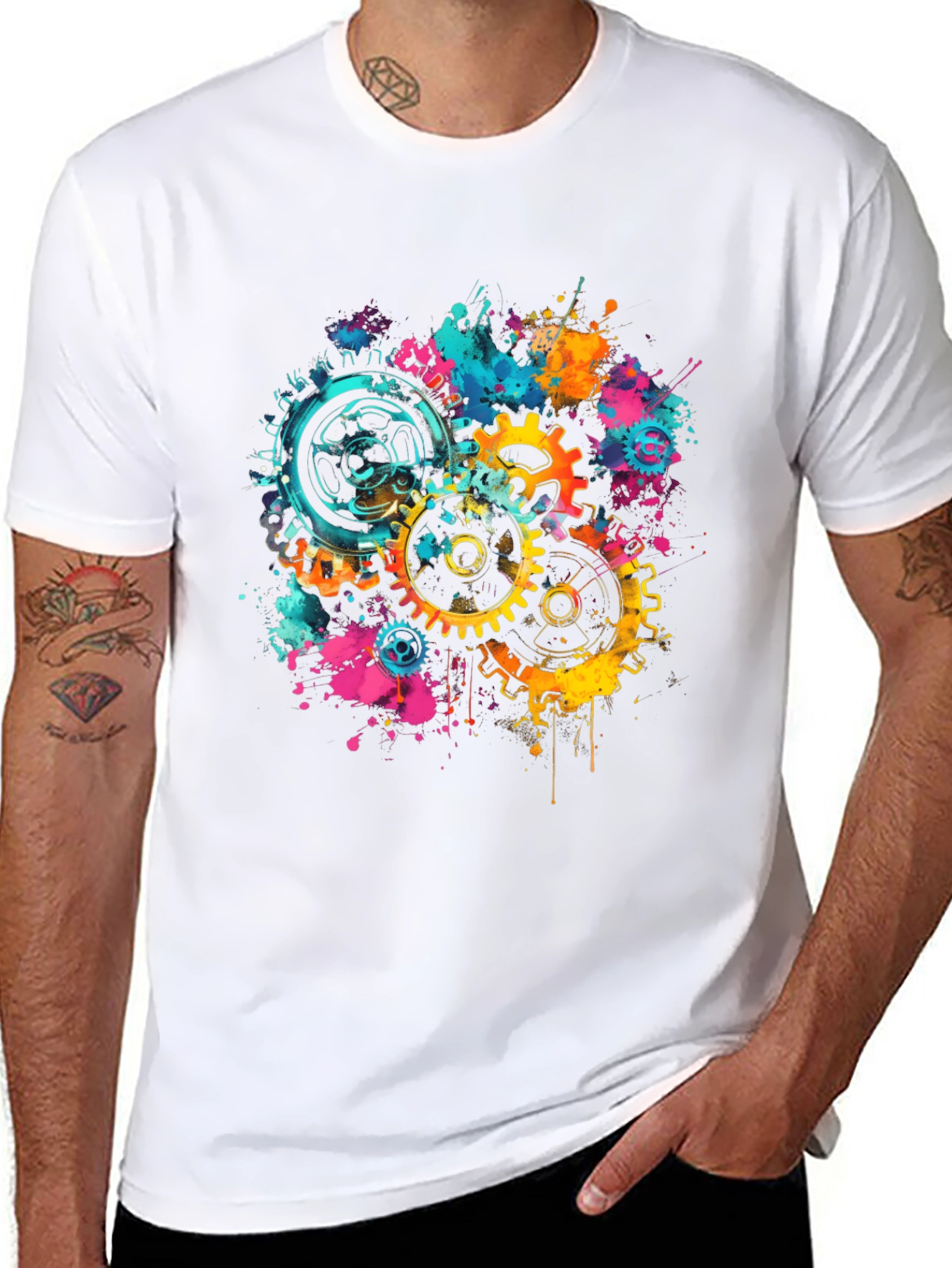 Gear Splash Black T-Shirt - Modern Artistic Design