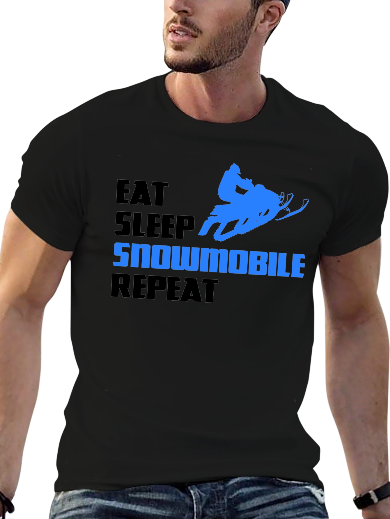 Eat Sleep Snowmobile Repeat Black Graphic T-Shirt