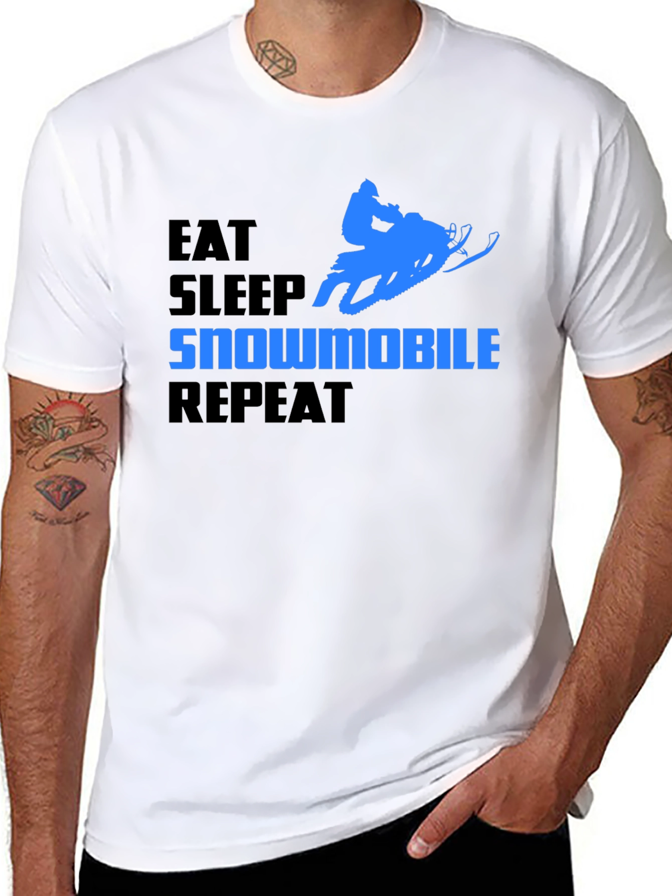 Eat Sleep Snowmobile Repeat Black Graphic T-Shirt